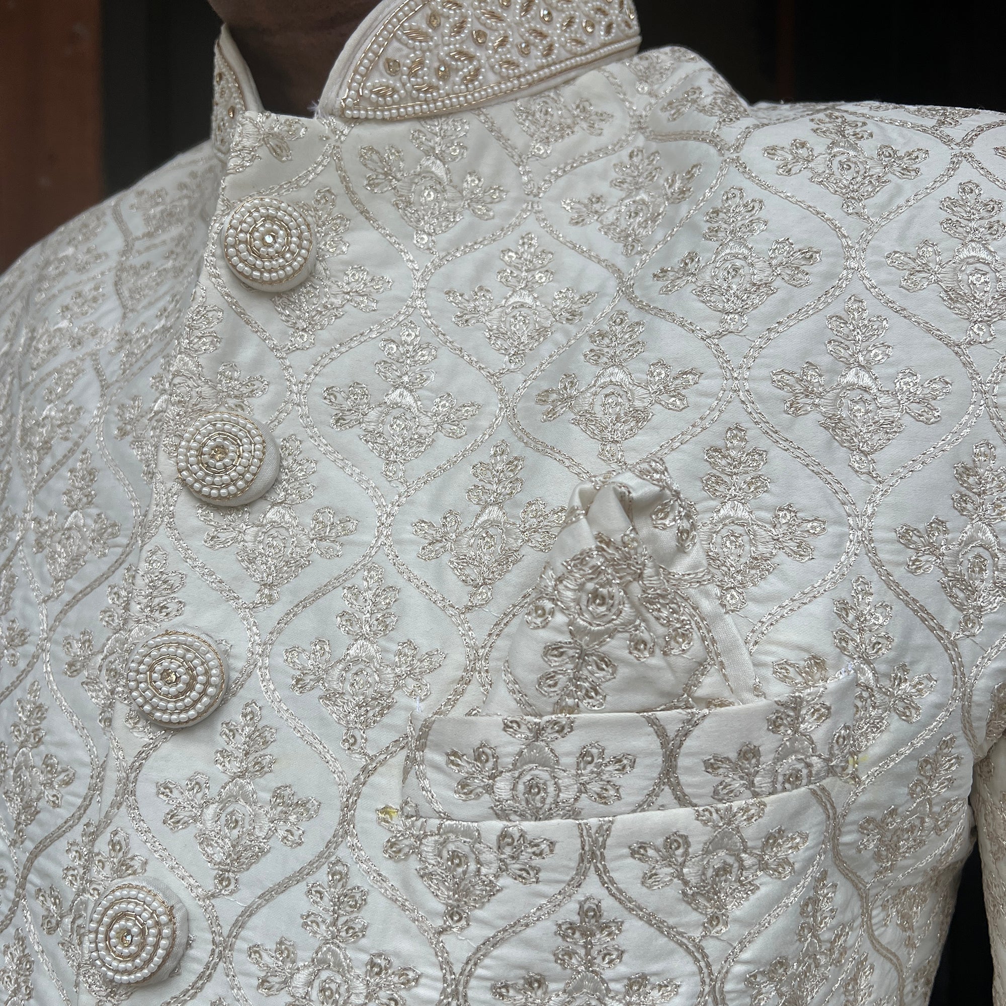 Cream Embroidered Sherwani - Vintage India NYC