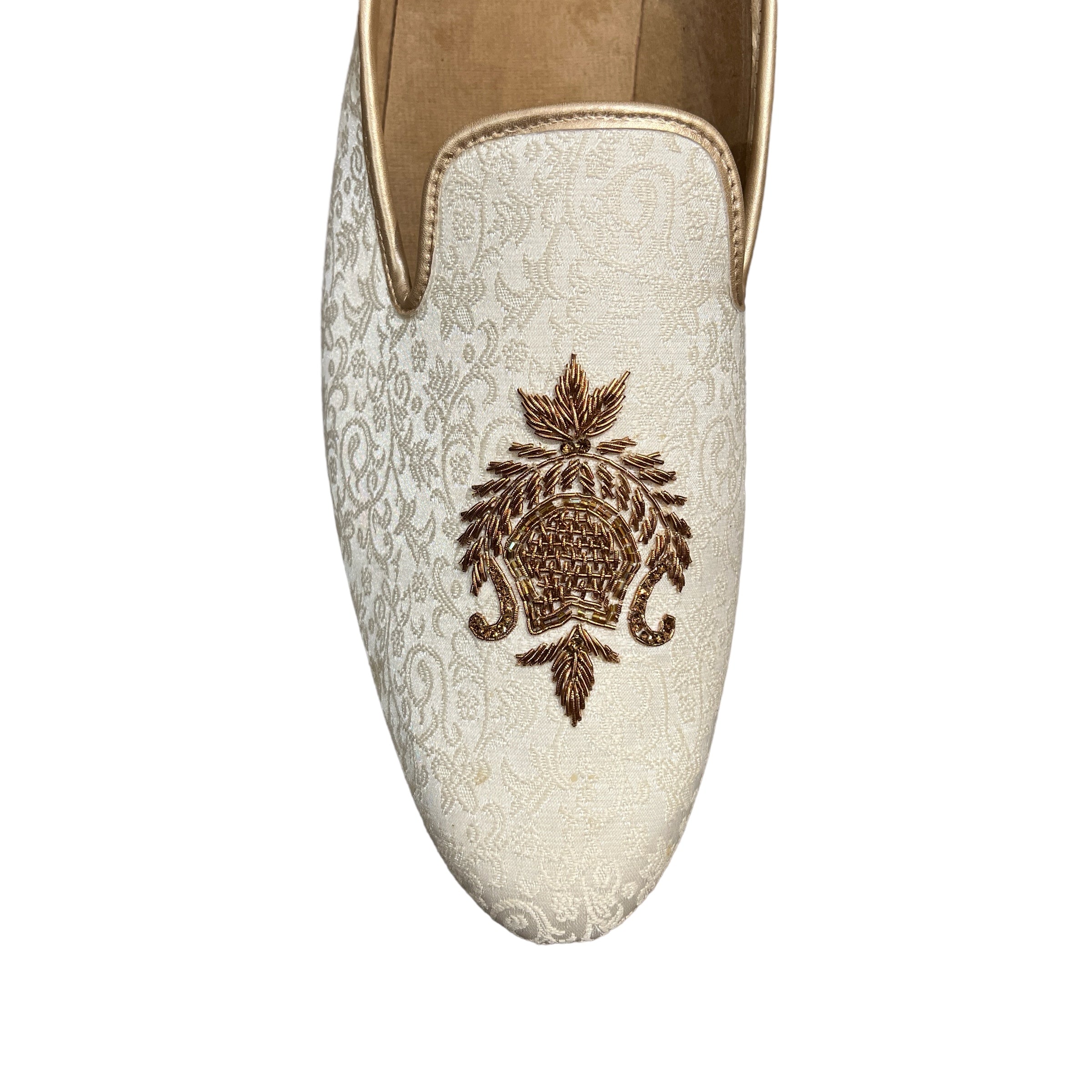 Gold & Ivory Zardosi Embroidered Loafers - Vintage India NYC