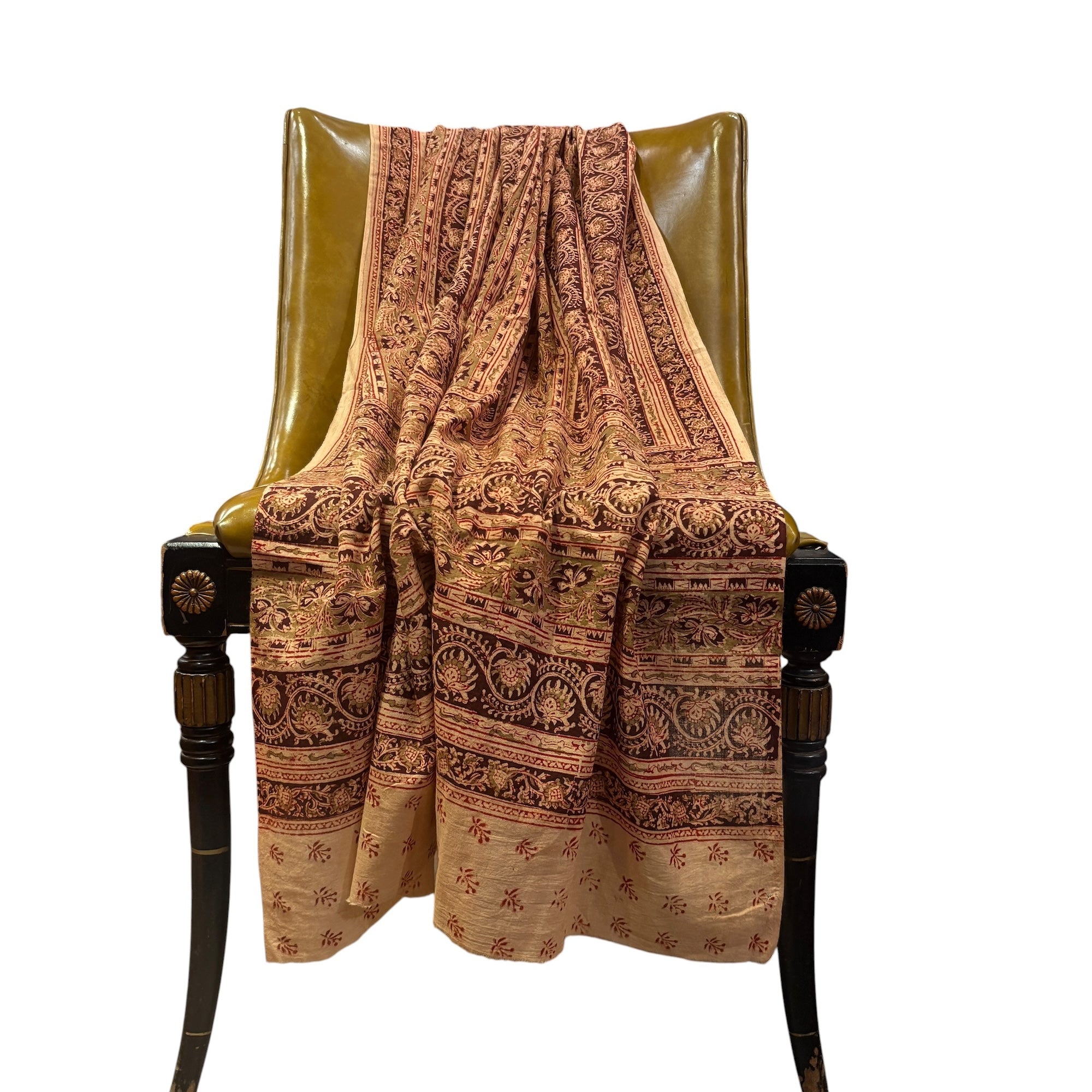 Kalamkari Natural Dye Blockprint Cotton Dupatta - Vintage India NYC