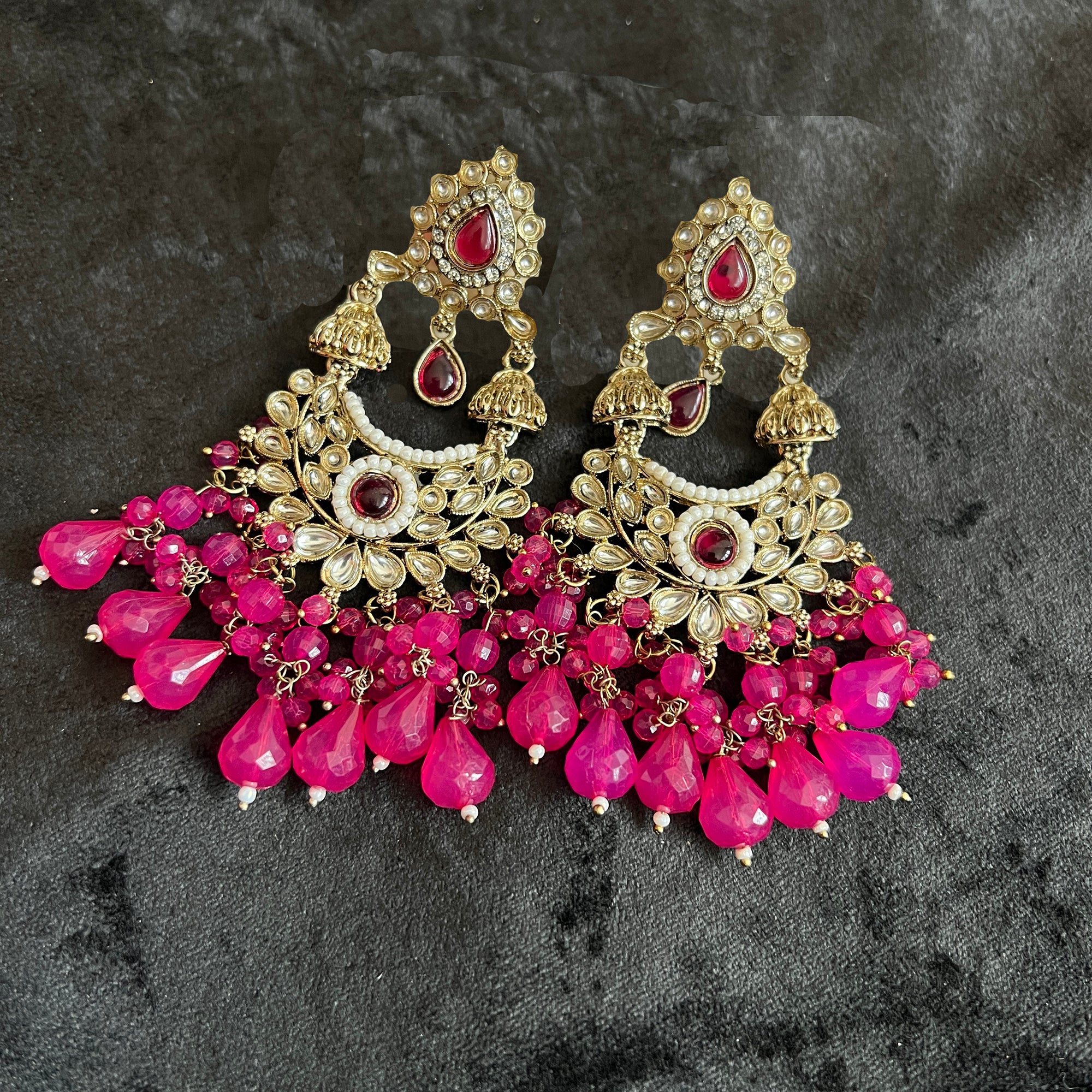 Large Kundan Earrings- 3 Colors - Vintage India NYC