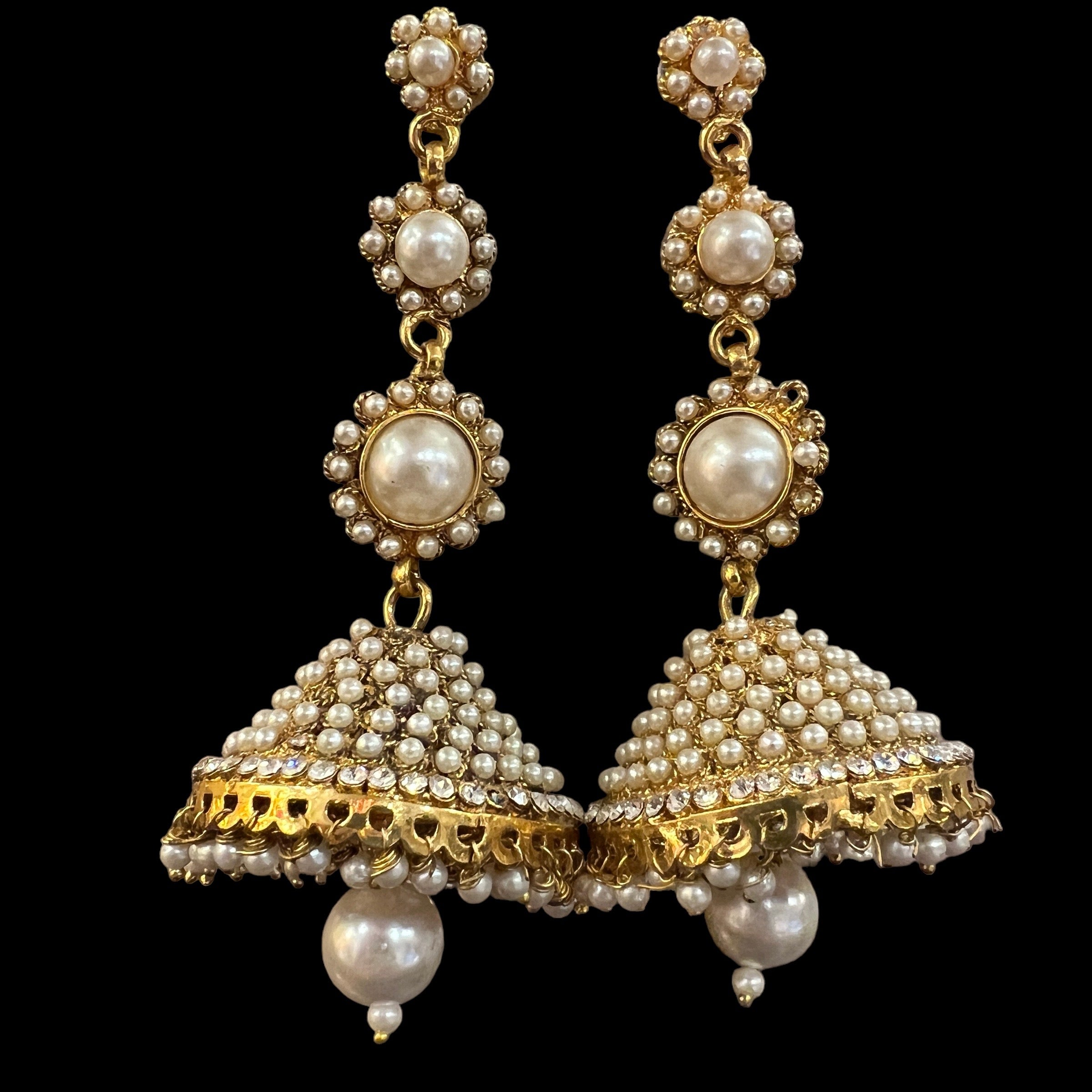 Large Jhumka Gold Earrings 305 - Vintage India NYC