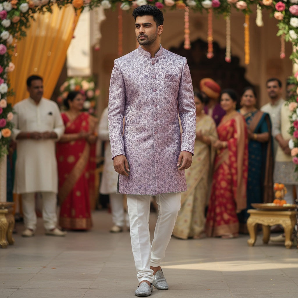 Pastel Floral Sherwani-Colors - Vintage India NYC