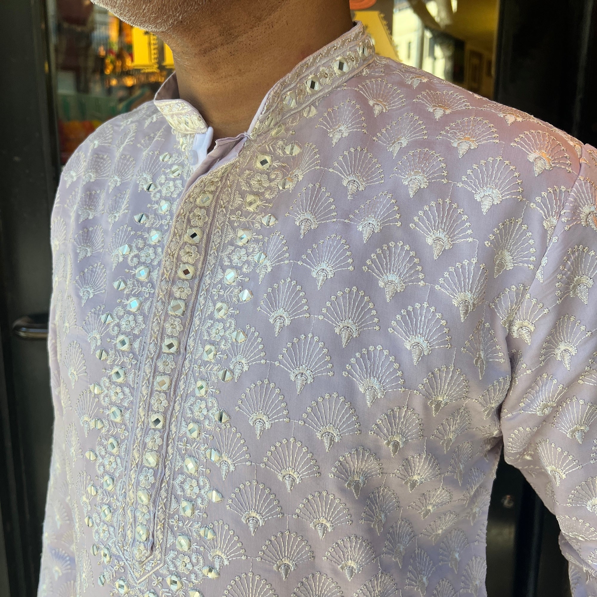 Lavender Embroidered Mirror Kurta