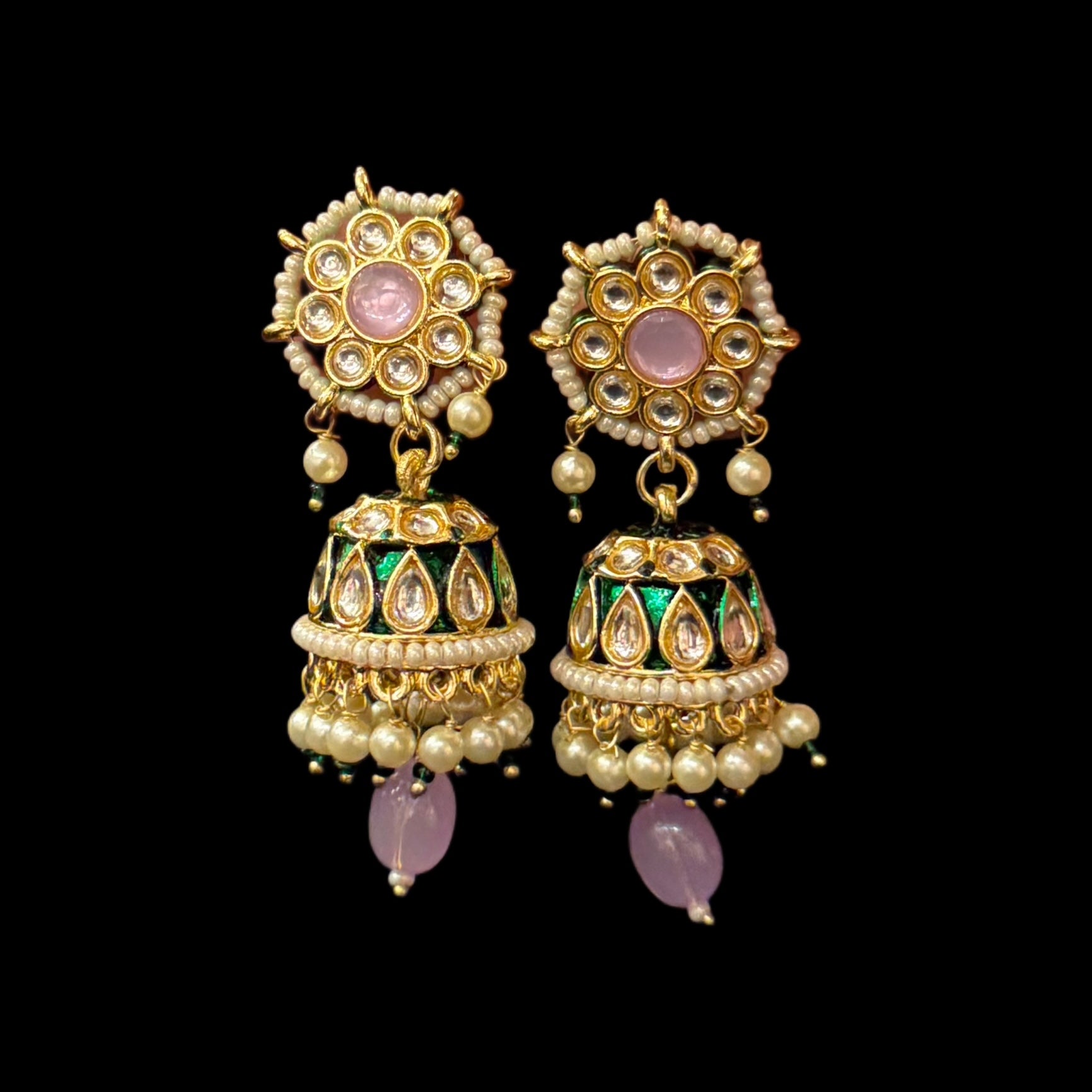 DT Polki & Pearl Jhumka Earrings-Many Colors