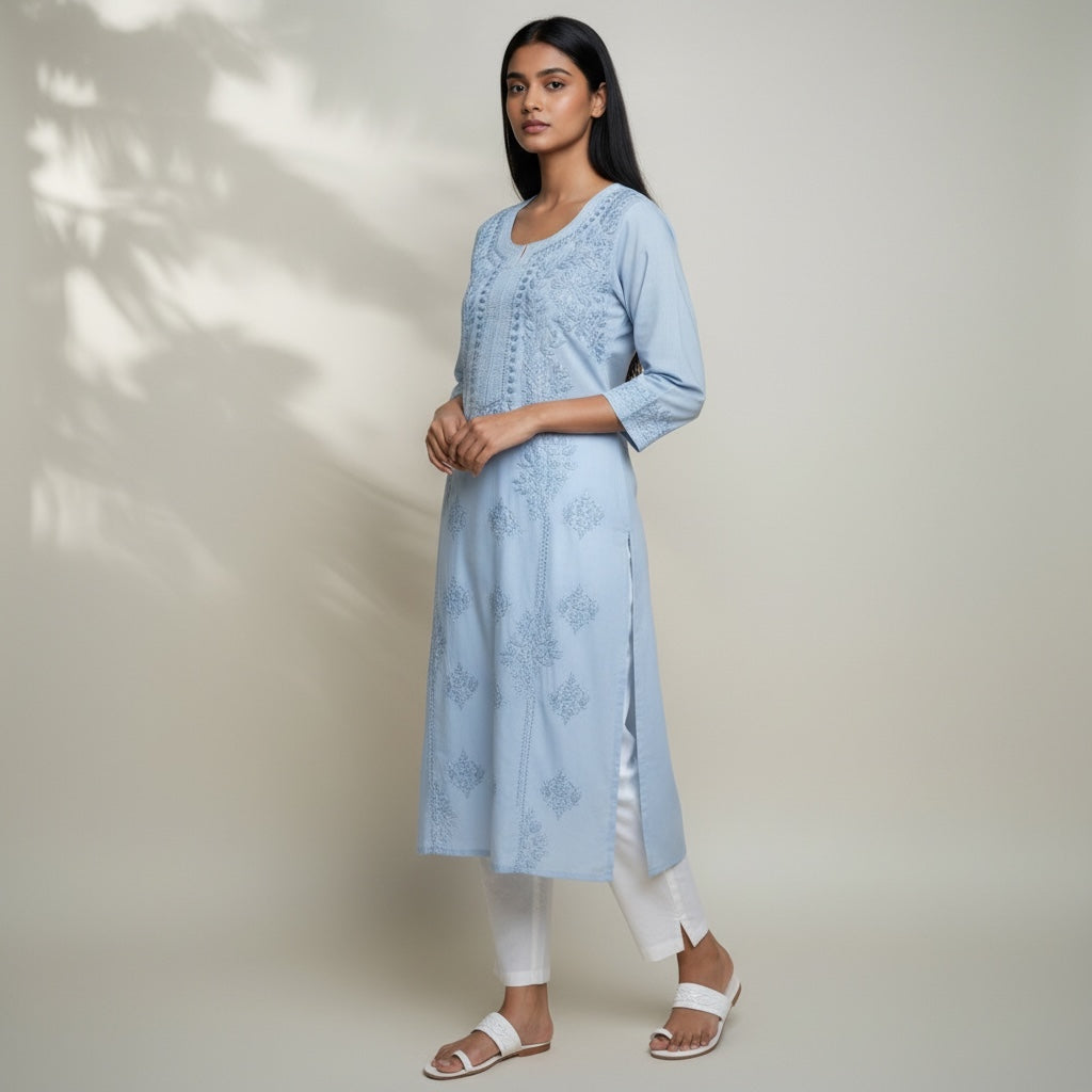 MA Long Embroidered Cotton Tunic Kurtis- 34