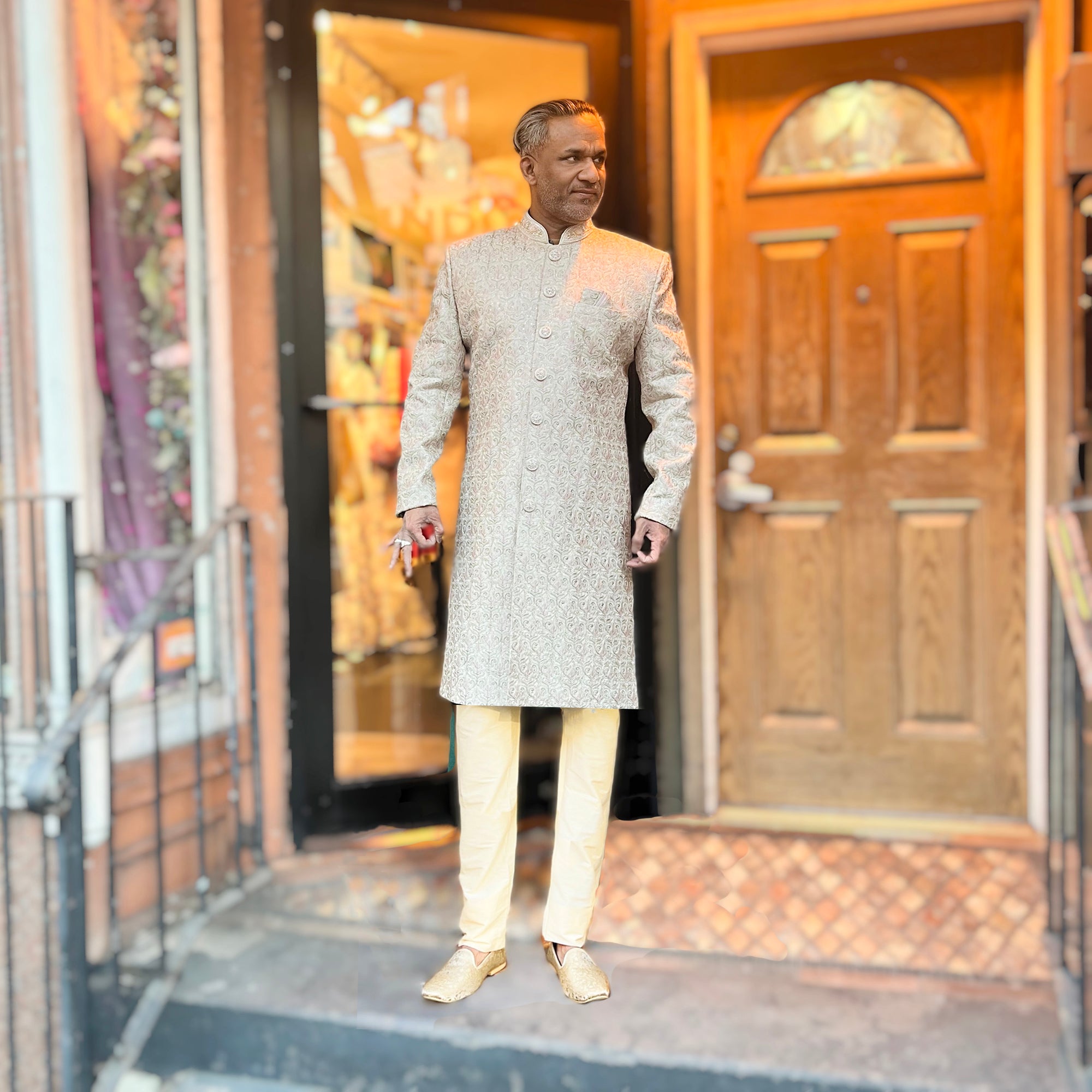 Light Gold Embroidered Sherwani