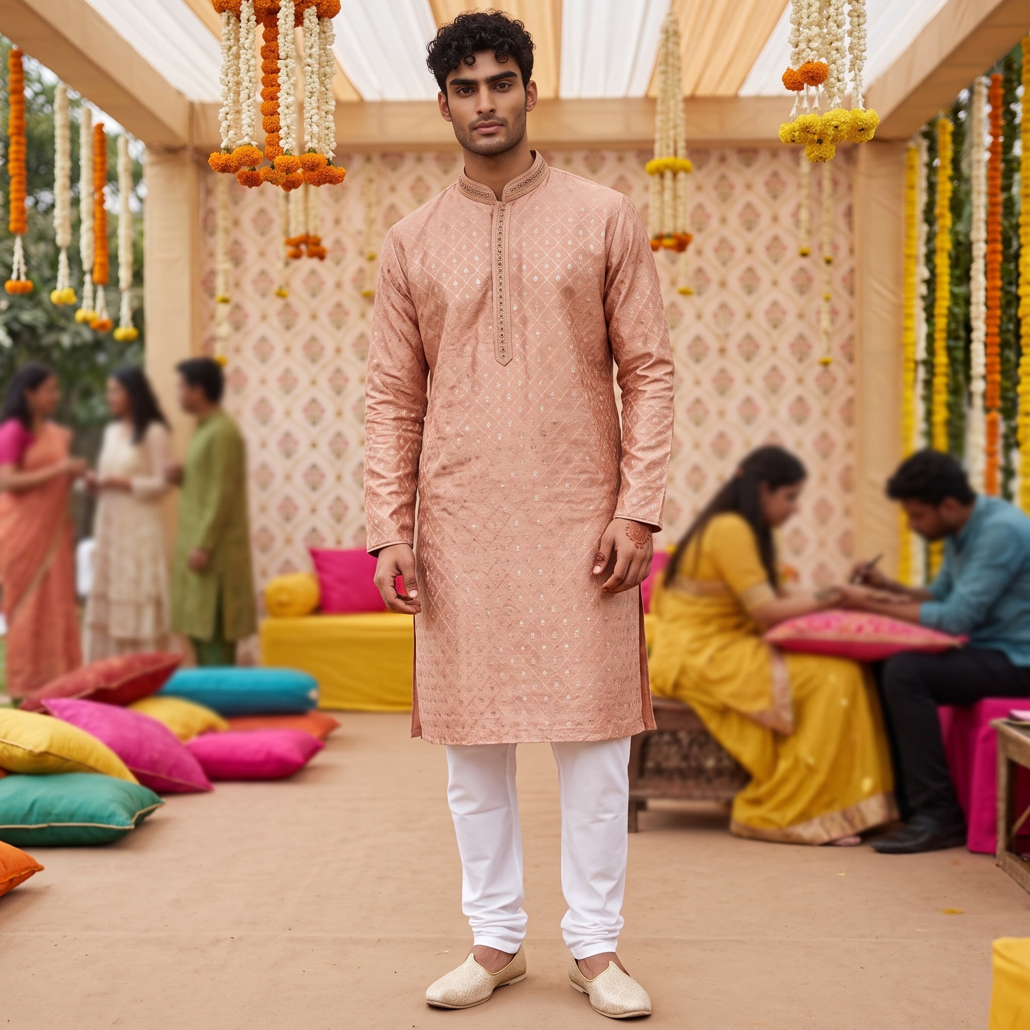 Tile Motif Jacquard Kurta-Colors