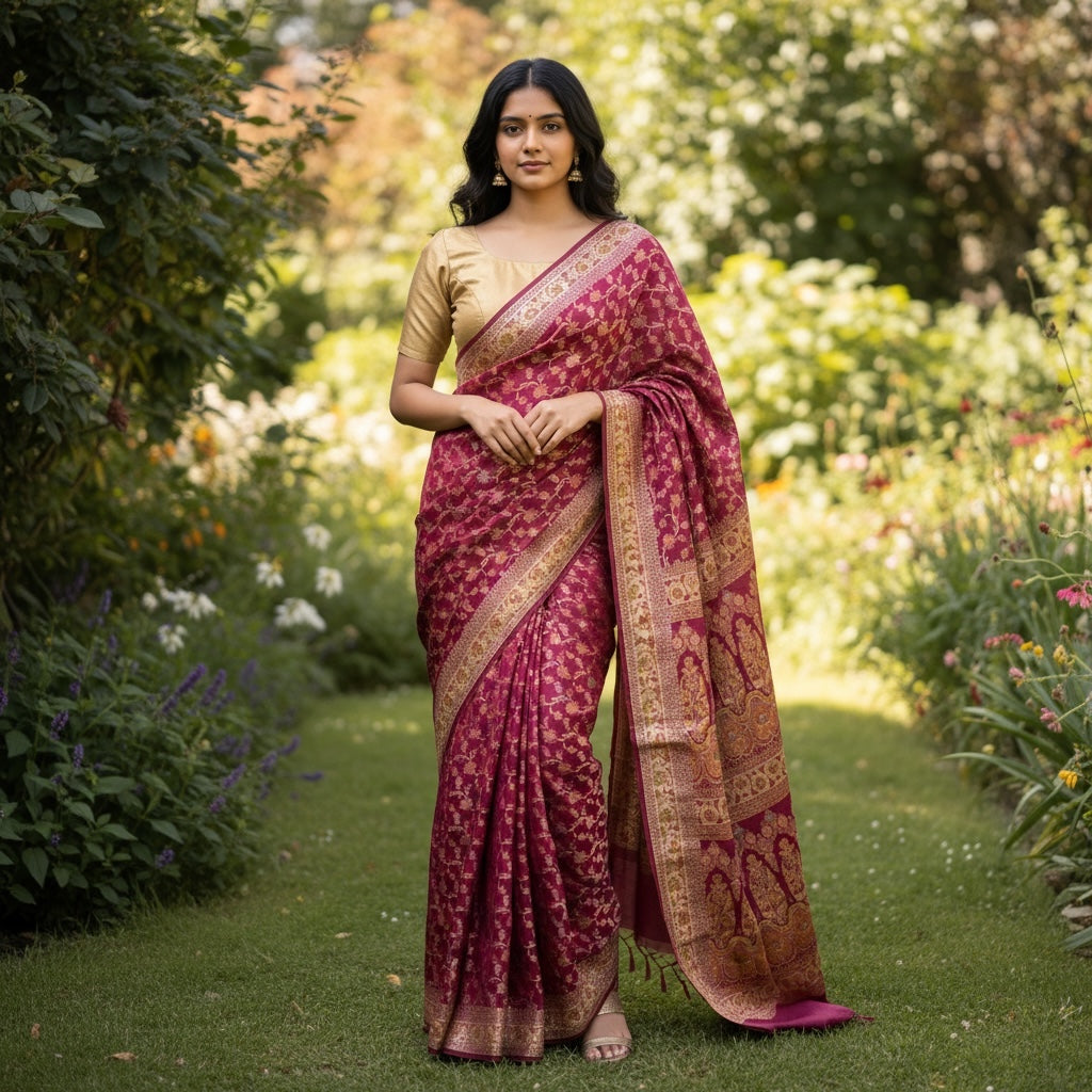 Light Plum Silk Banarasi Saree - Vintage India NYC