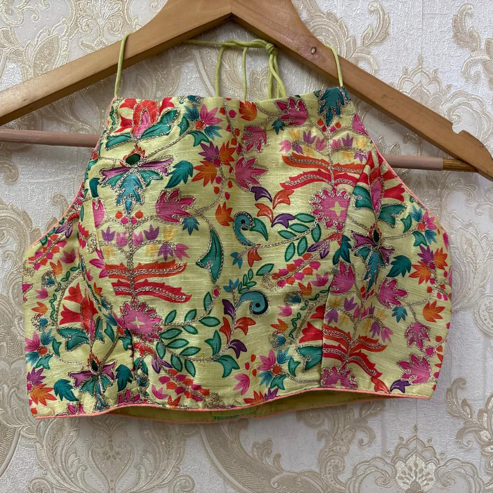 Pale Yellow Halter Choli Blouse-Size 32