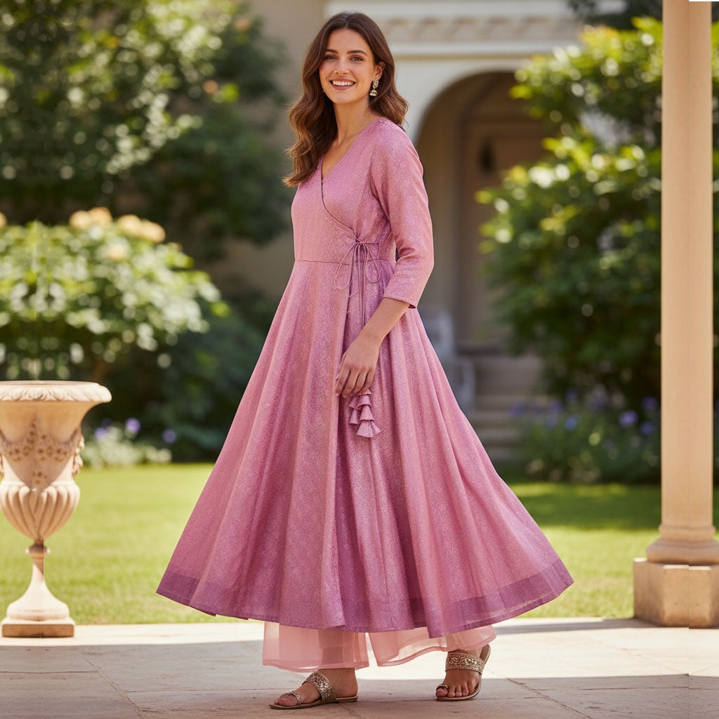 Handmade Silk Angrakha Anarkali-Size 36-38 - Vintage India NYC