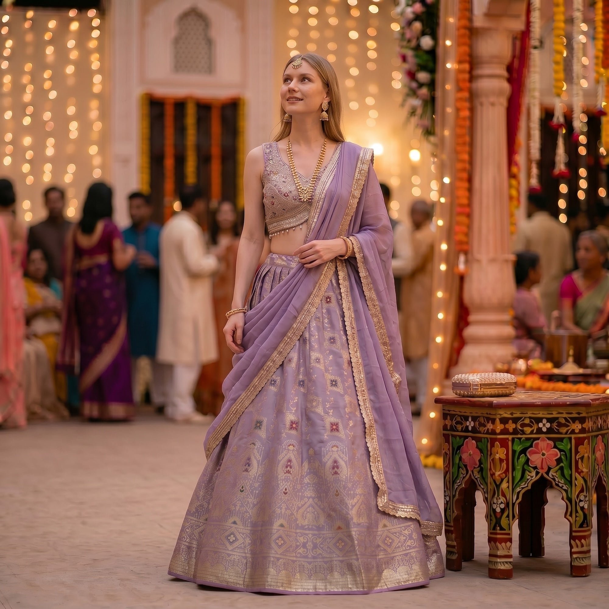 Lilac Banarasi Lehenga Set