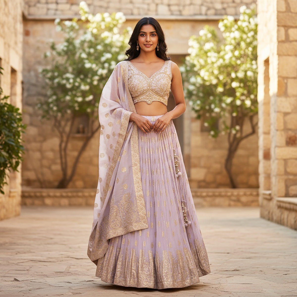 Pastel Hand Embroidered Banarasi Lehengas-3 Colors