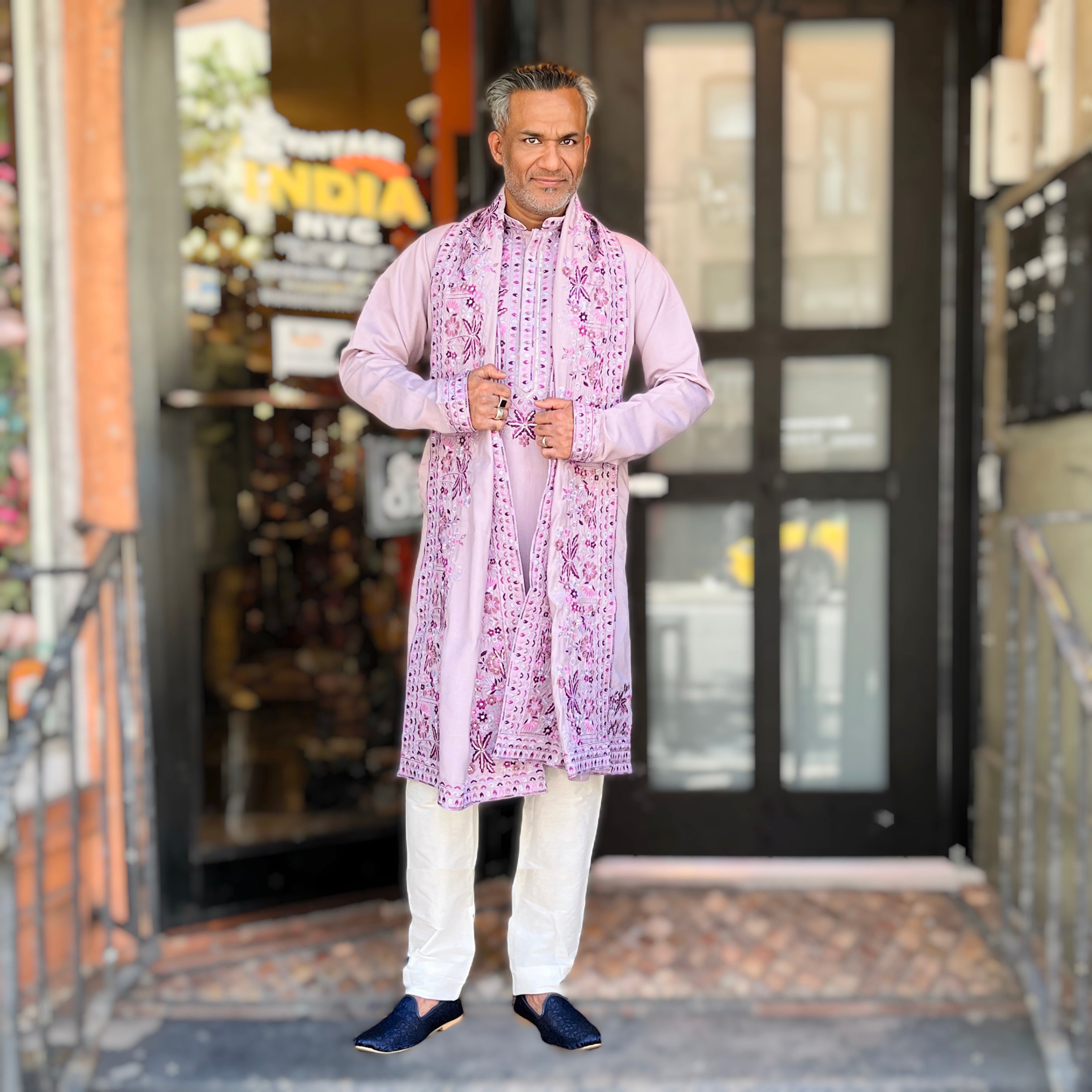 Lilac Embroidered Floral Kurta with Dupatta