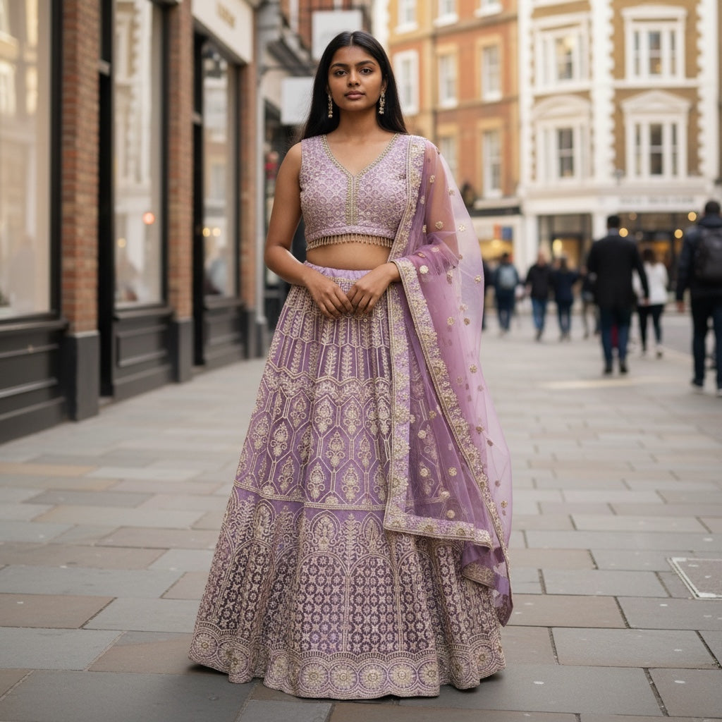 DT Lucknowi Lehenga Set-Lilac