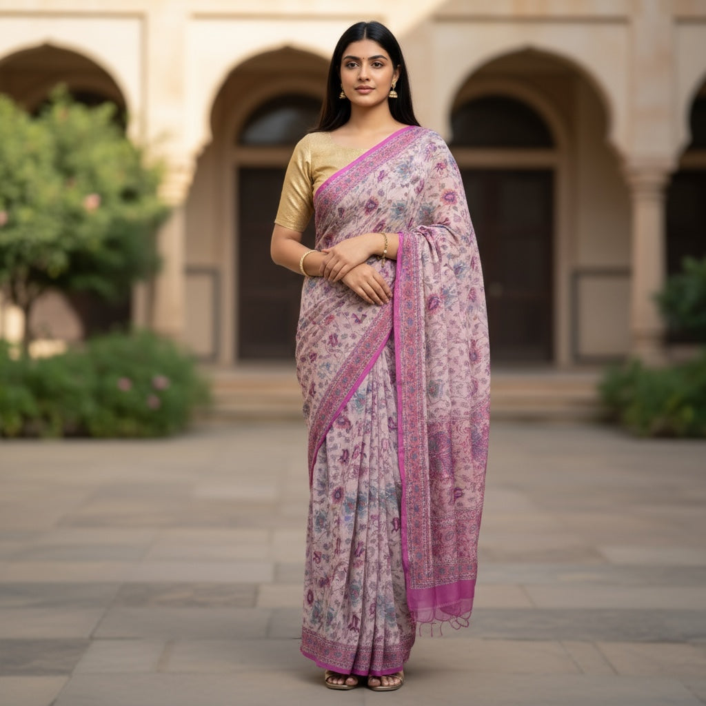 Lilac Tulip Silk Saree - Vintage India NYC