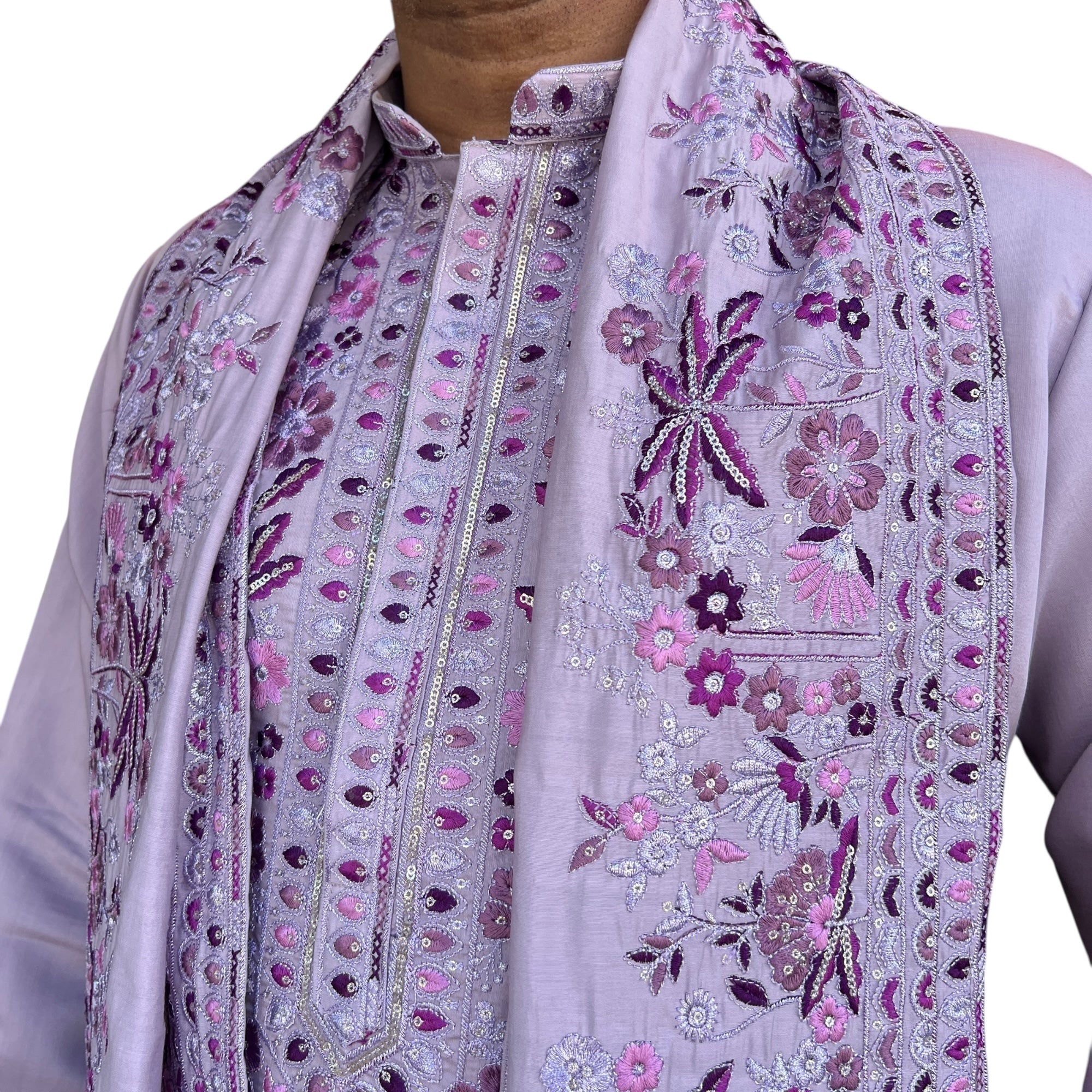 Lilac Embroidered Floral Kurta with Dupatta