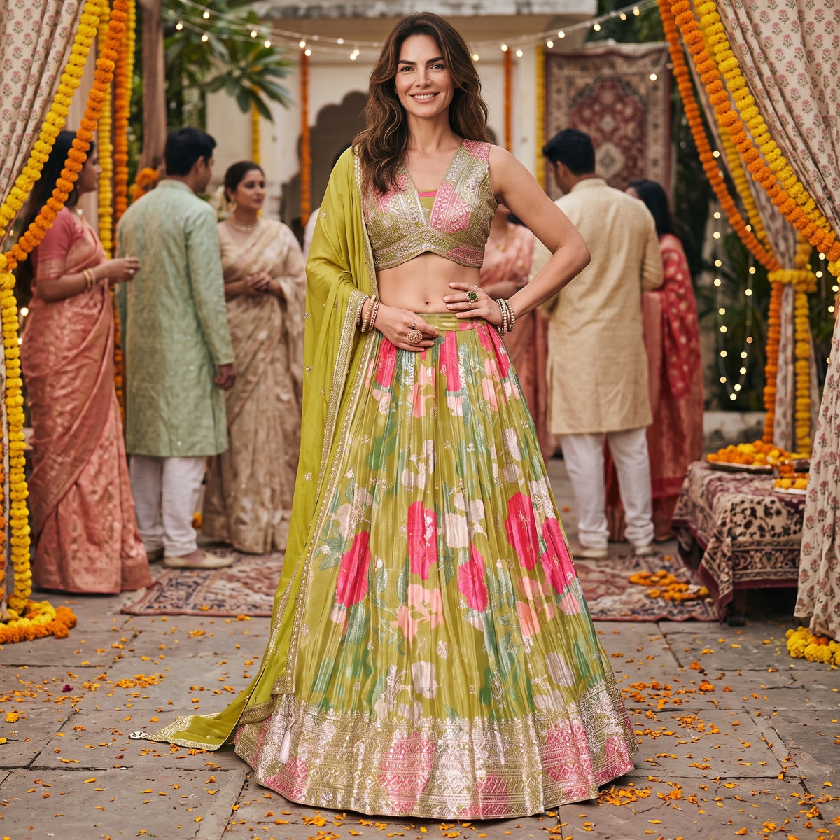 DT Bright Color Floral Lehengas-Colors - Vintage India NYC