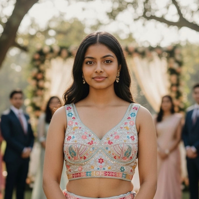 Embroidered Floral Choli Blouse-Colors - Vintage India NYC