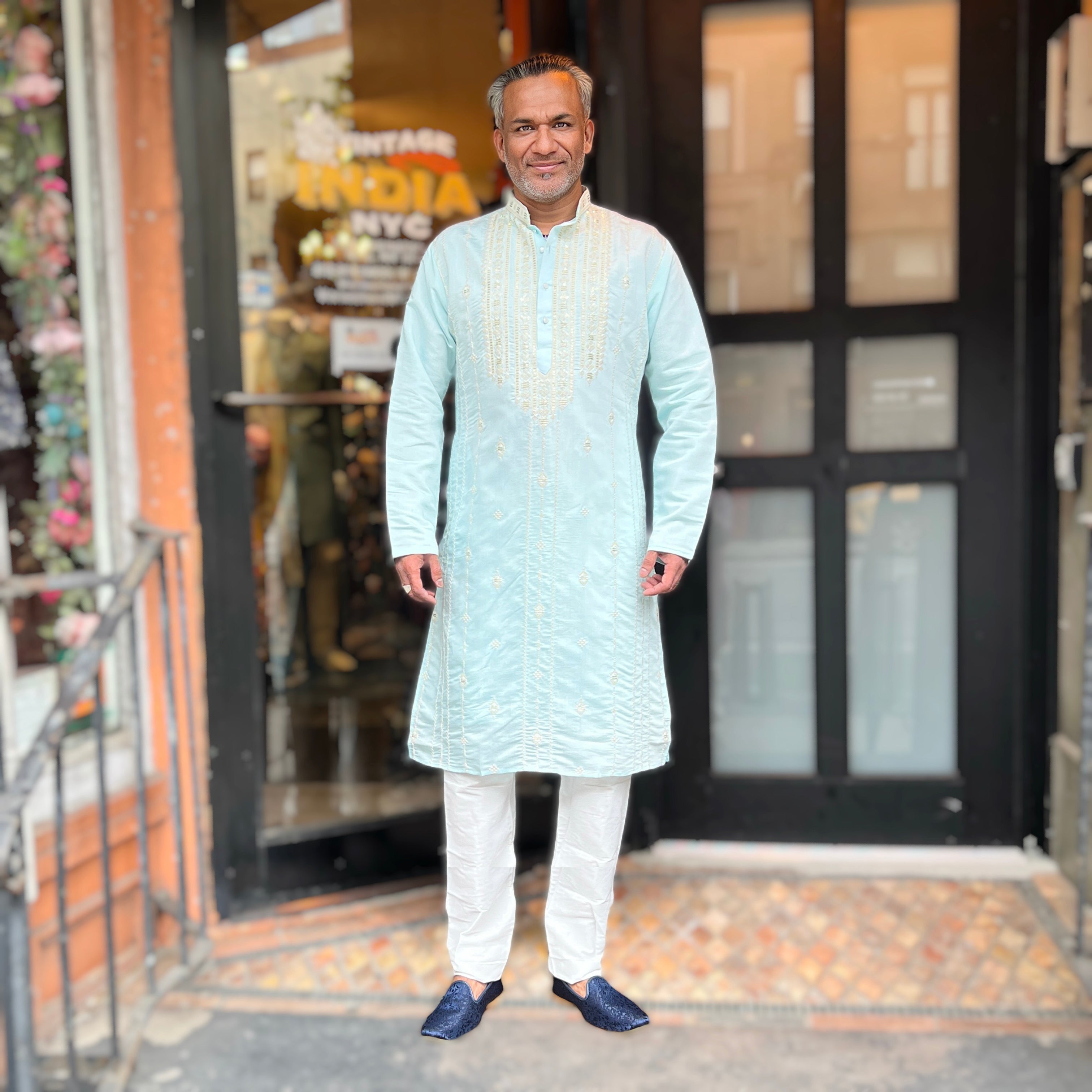 Blue Ice Hand Beaded Kurta