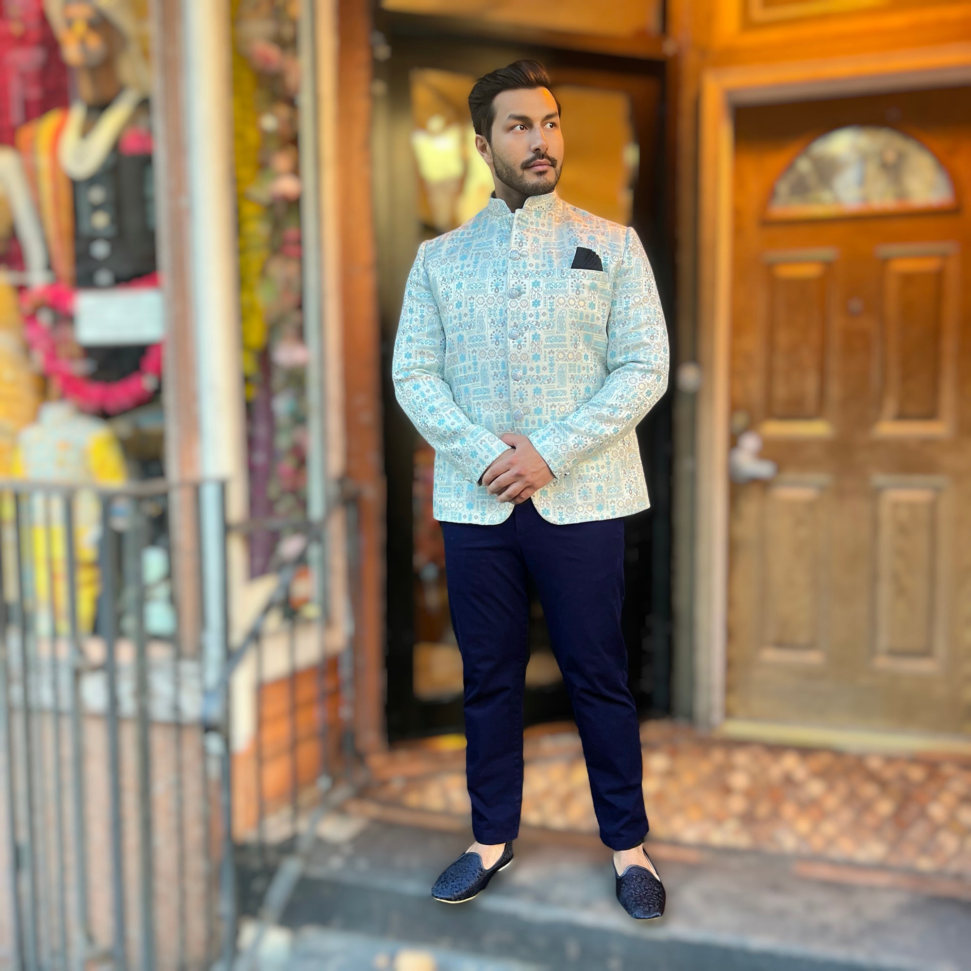 Sky Floral Jodhpuri Jacket