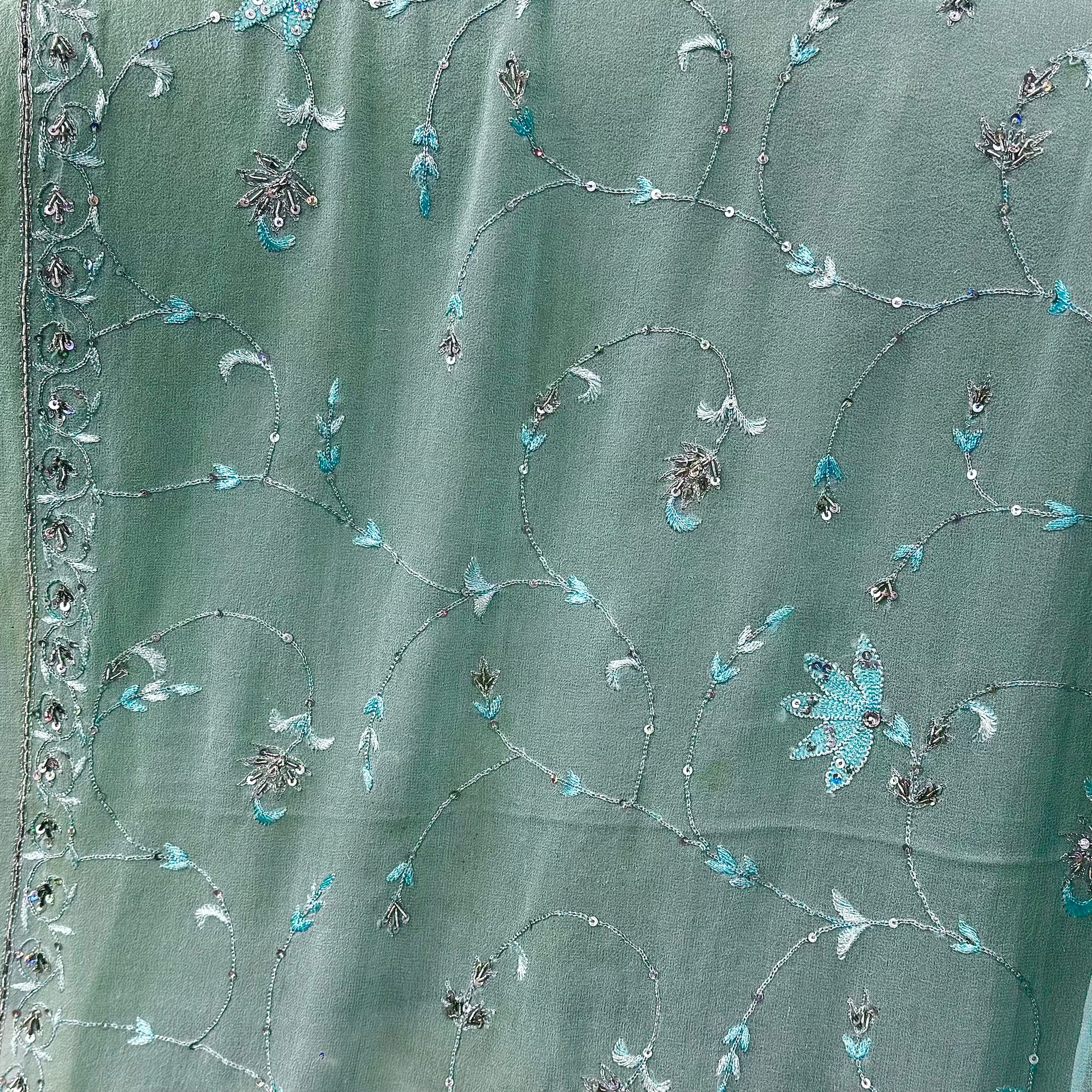 Light Blue w Silver Embroidered Dupatta - Vintage India NYC