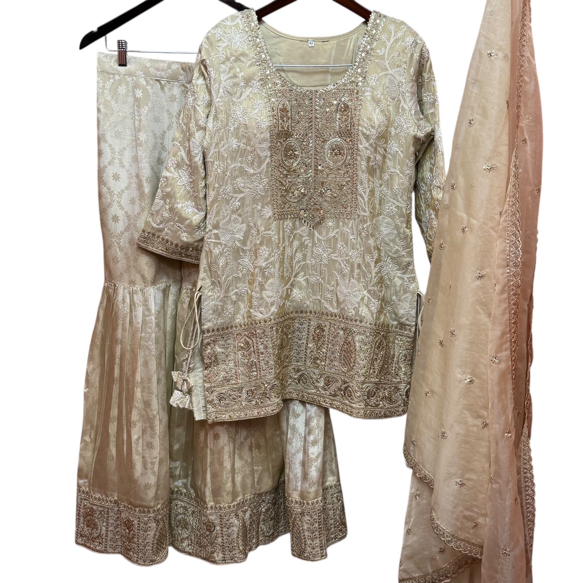 Light Gold Embroidered Gharara Set