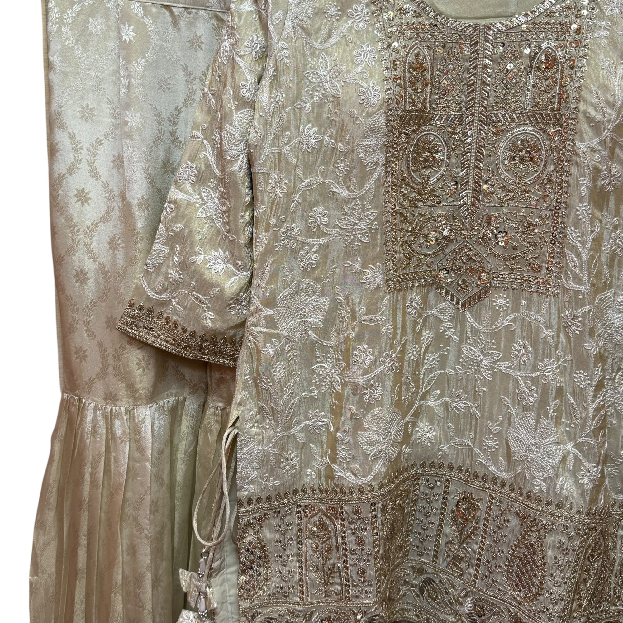 Light Gold Embroidered Gharara Set