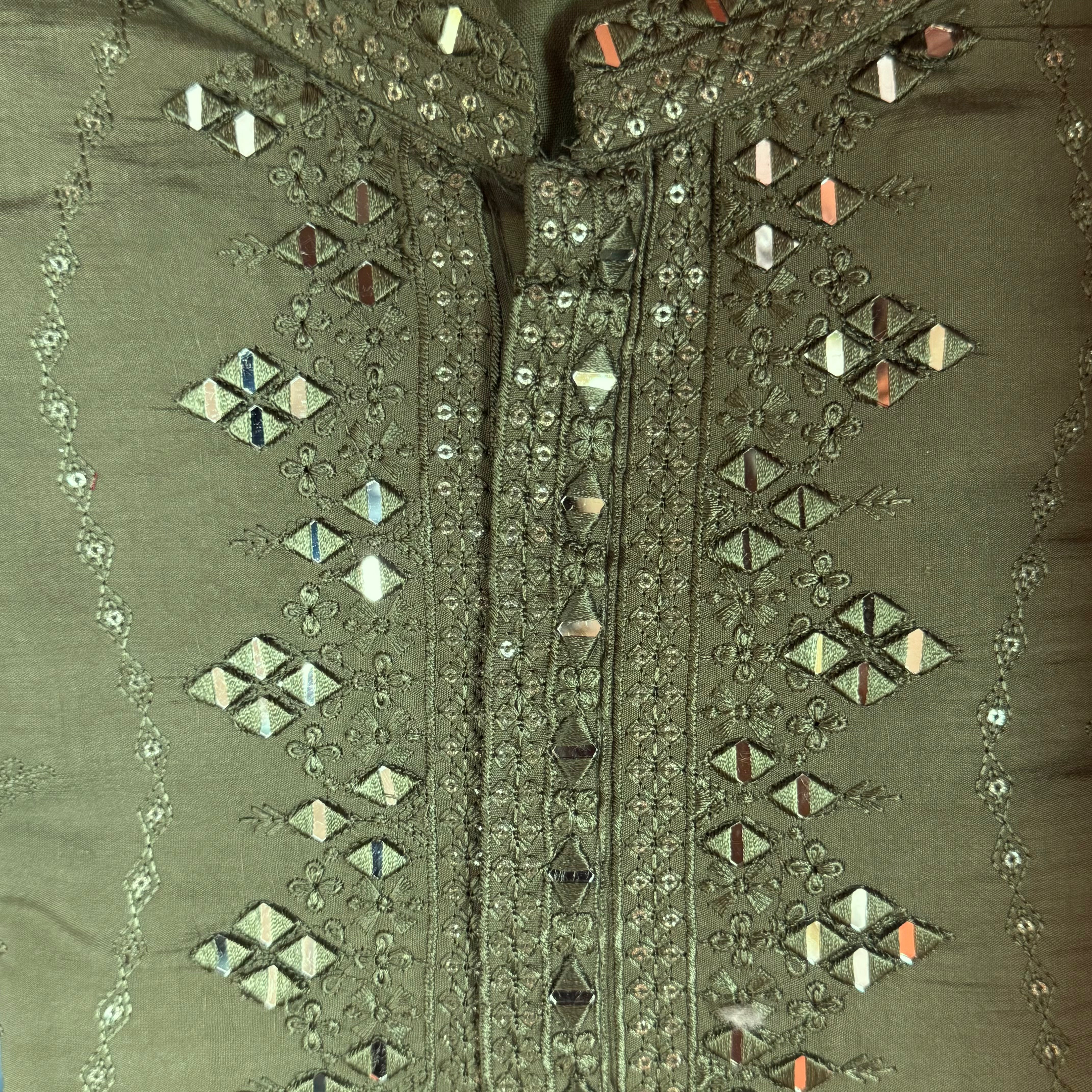 Lt. Olive Mirror Embroidered Kurta