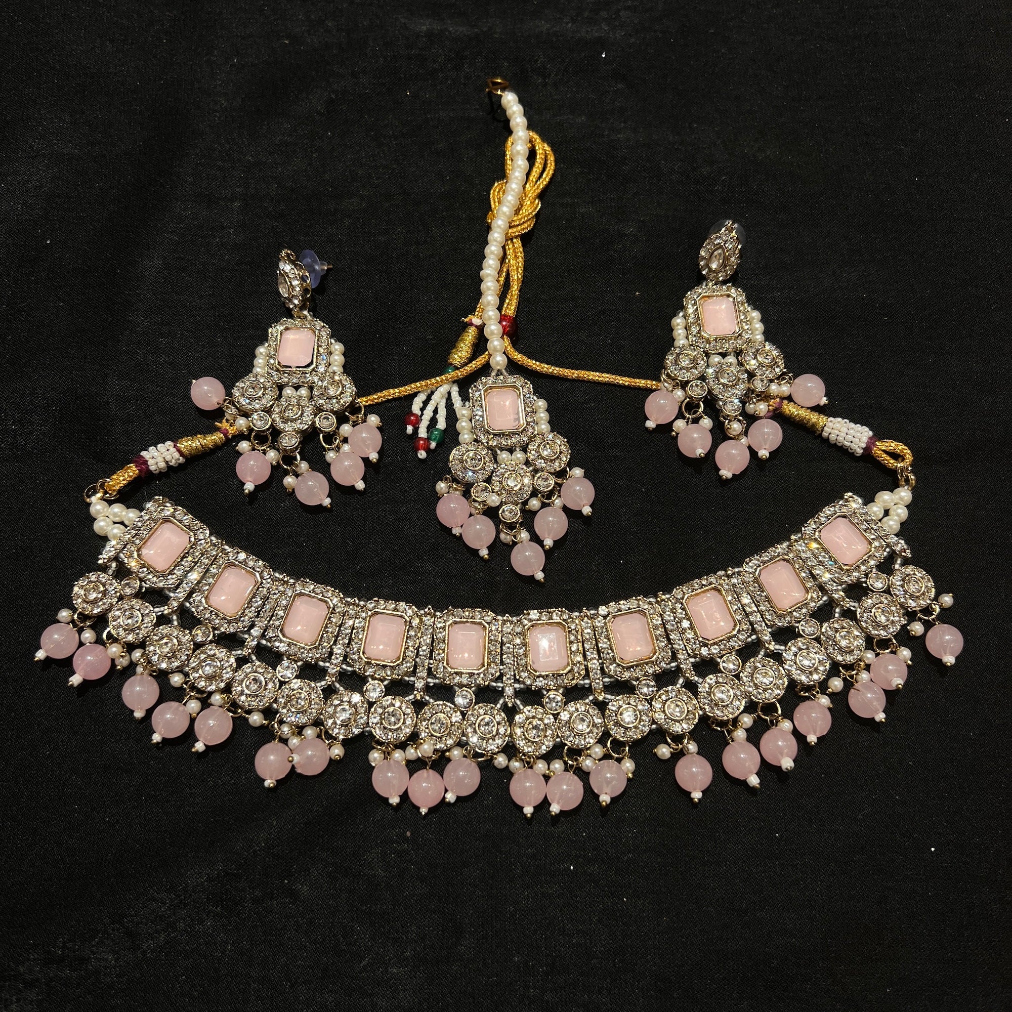 Oblong White Stone Necklace Set-Colors