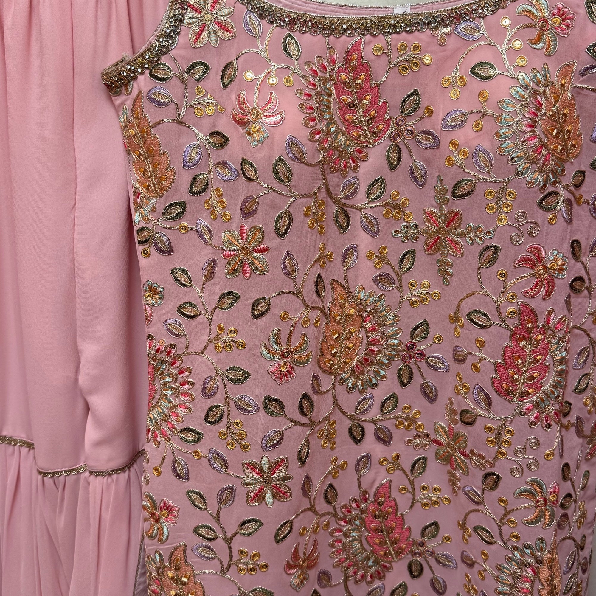 Rose Pink Embroidered Gharara Set