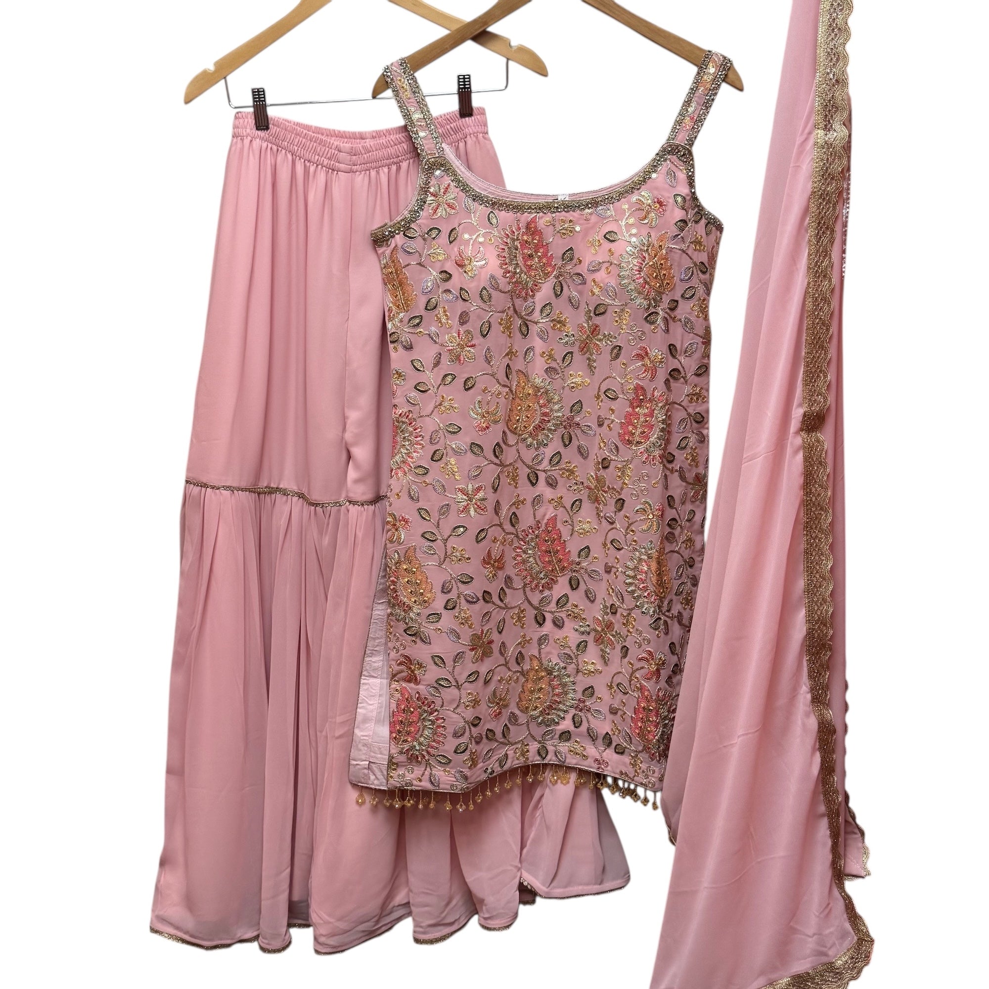Rose Pink Embroidered Gharara Set