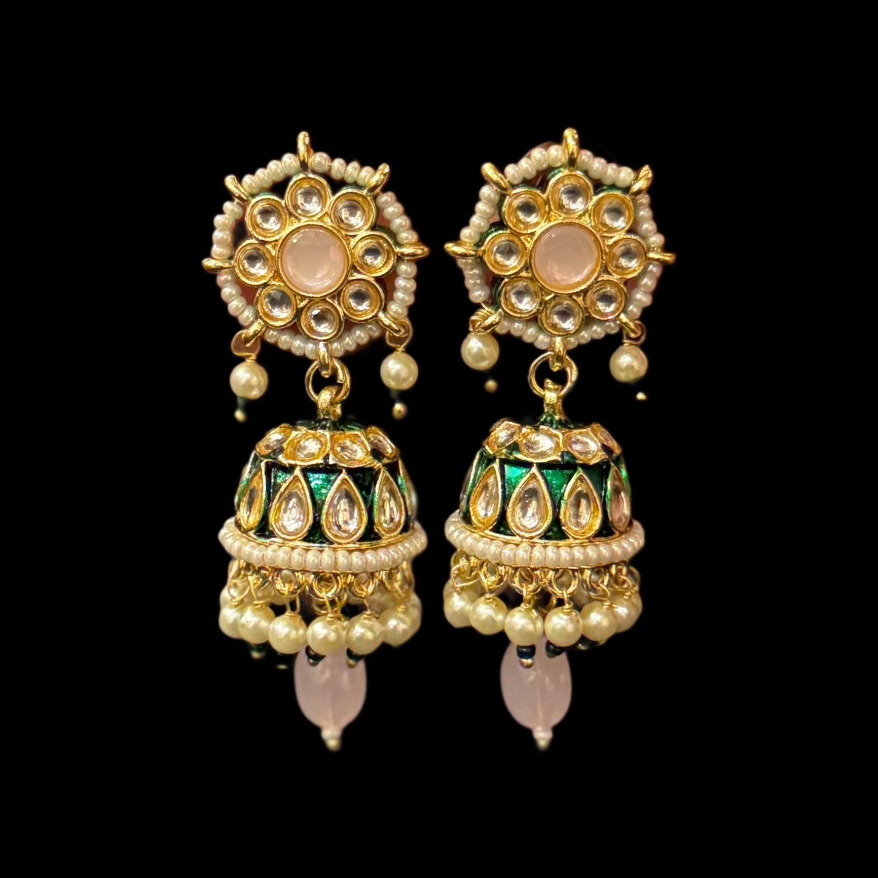 DT Polki & Pearl Jhumka Earrings-Many Colors