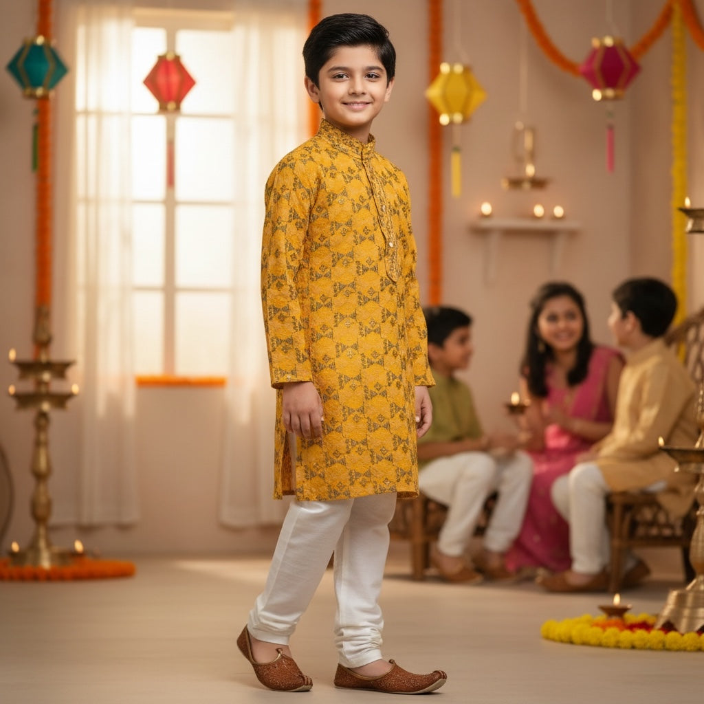 Boys Lucknowi Embroidered Kurta Set - Vintage India NYC