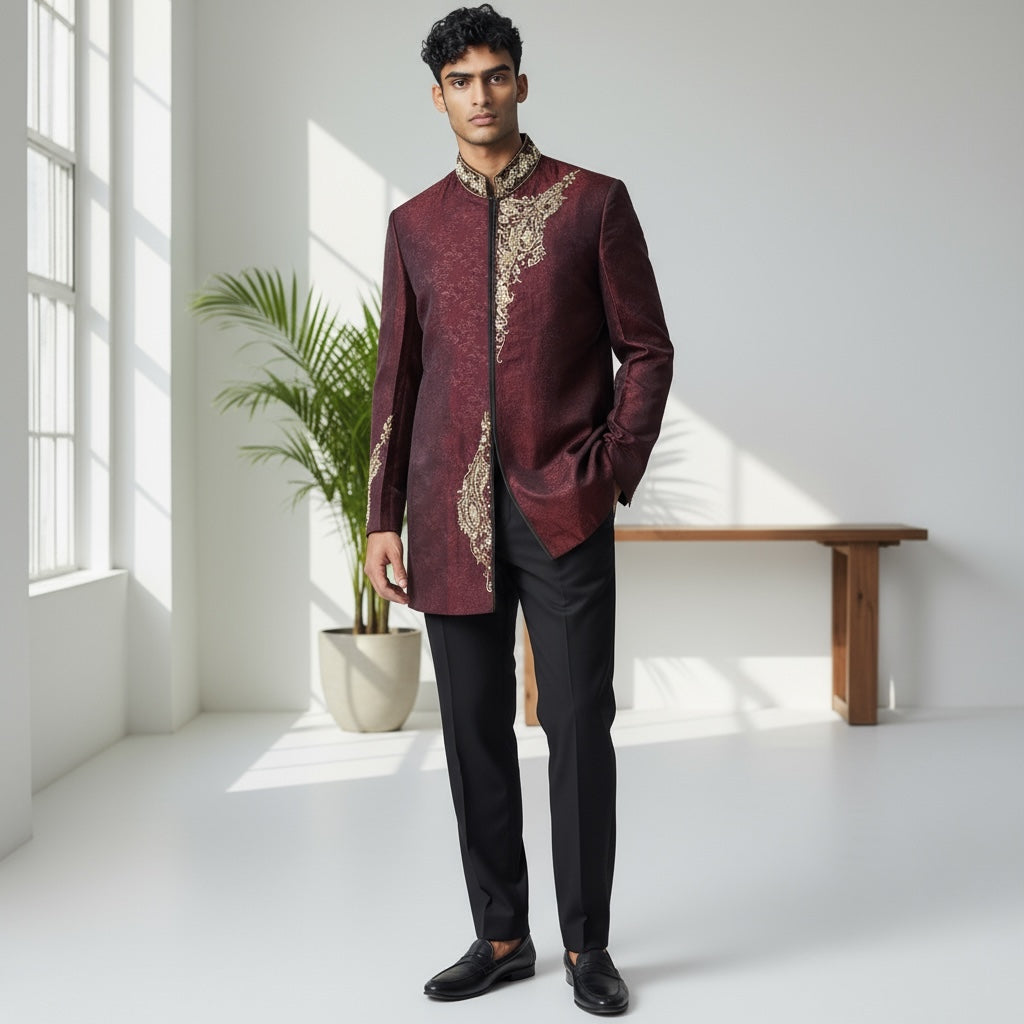 Wine Indowestern Jacket
