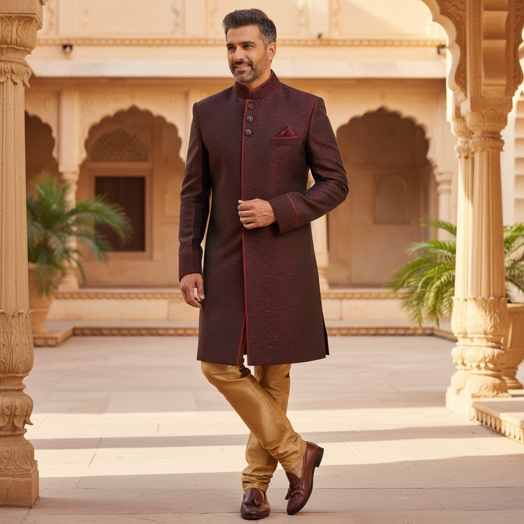 Vintage Maroon Indowestern Sherwani