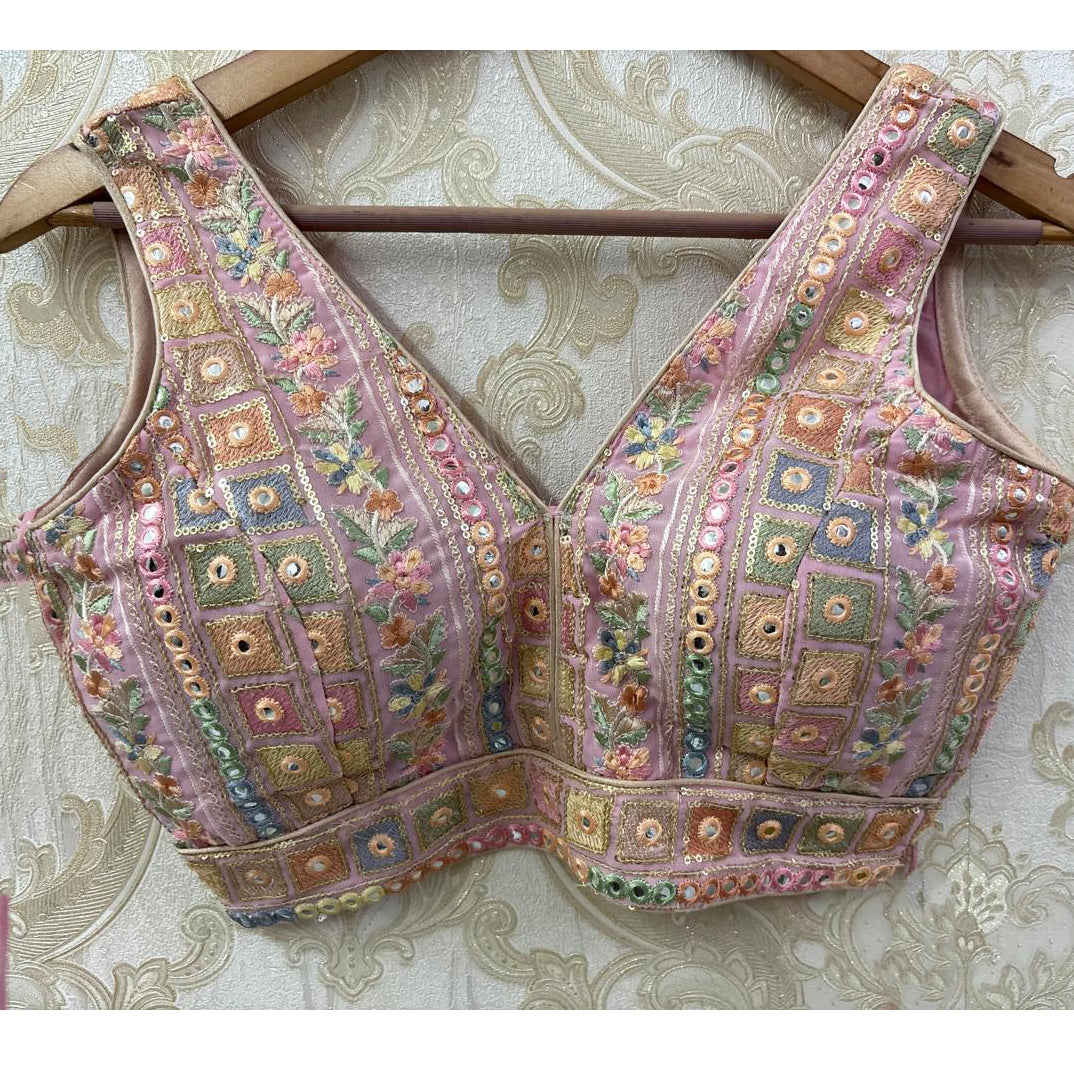 Embroidered V Neck Choli Blouse-Small-Colors
