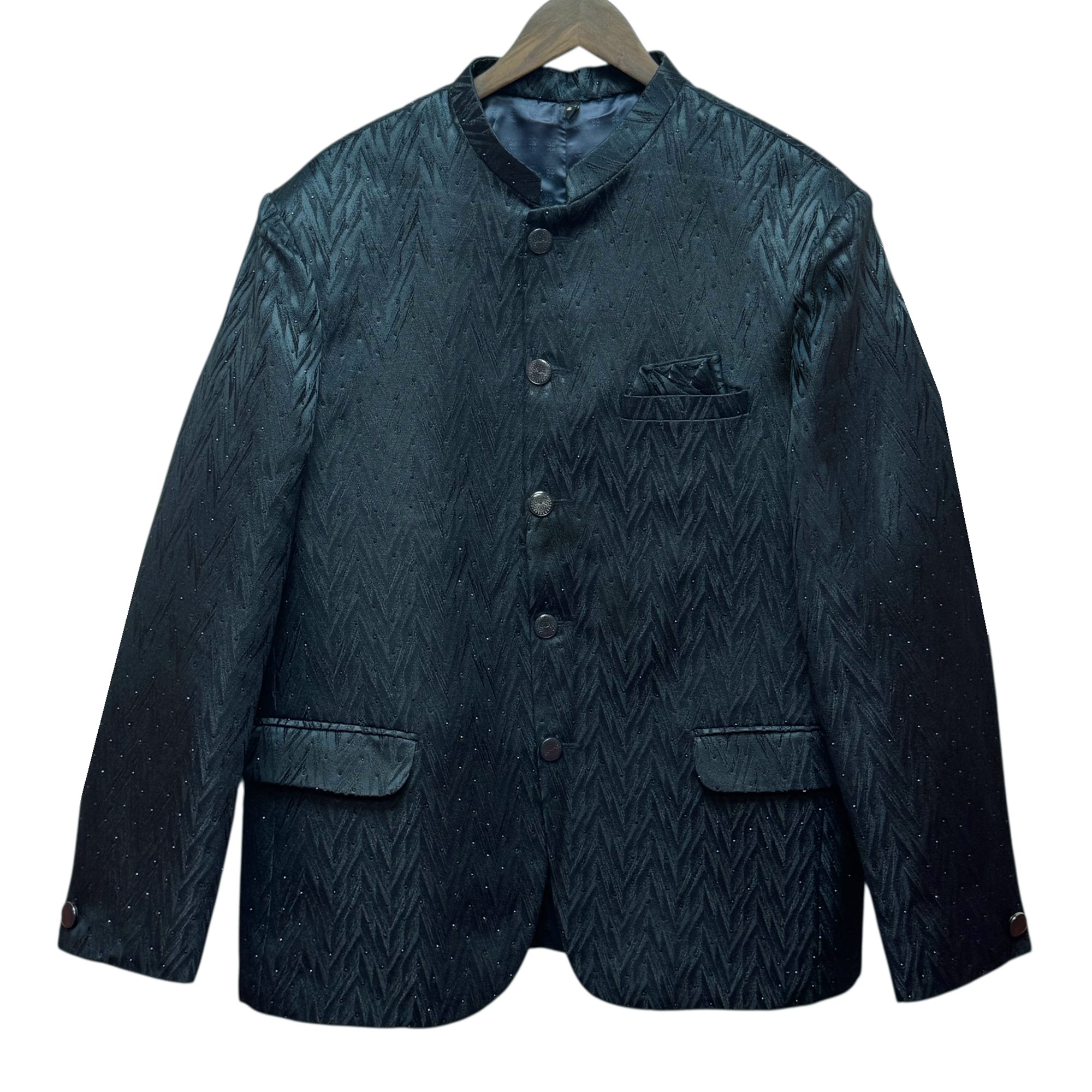 Midnight Teal Jacquard Jodhpuri Jacket