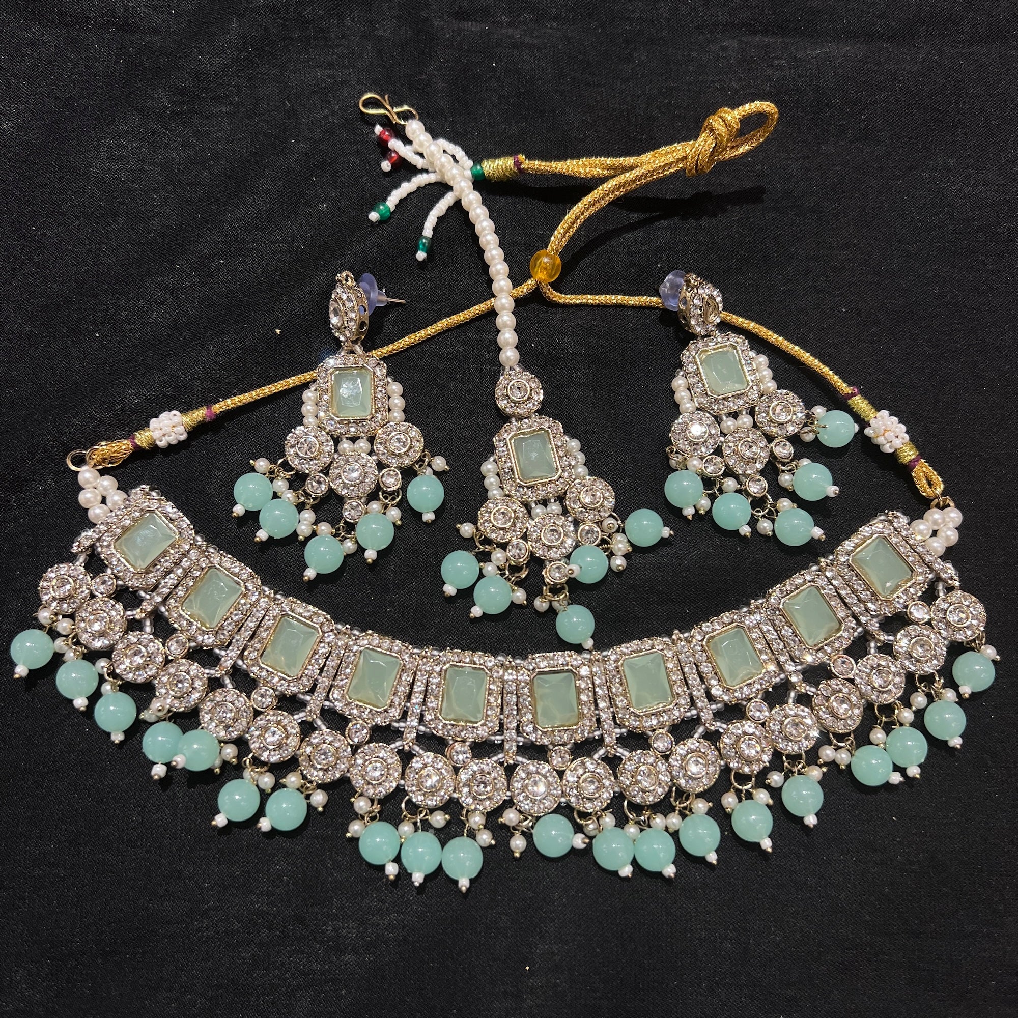 Oblong White Stone Necklace Set-Colors
