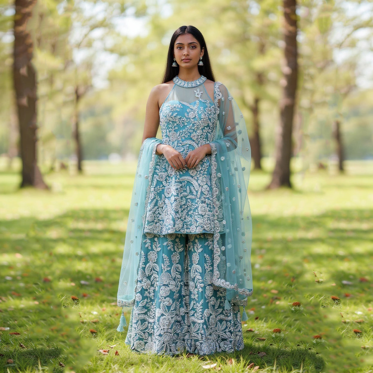 MInt Blue Heavy Embroidered Sharara Set