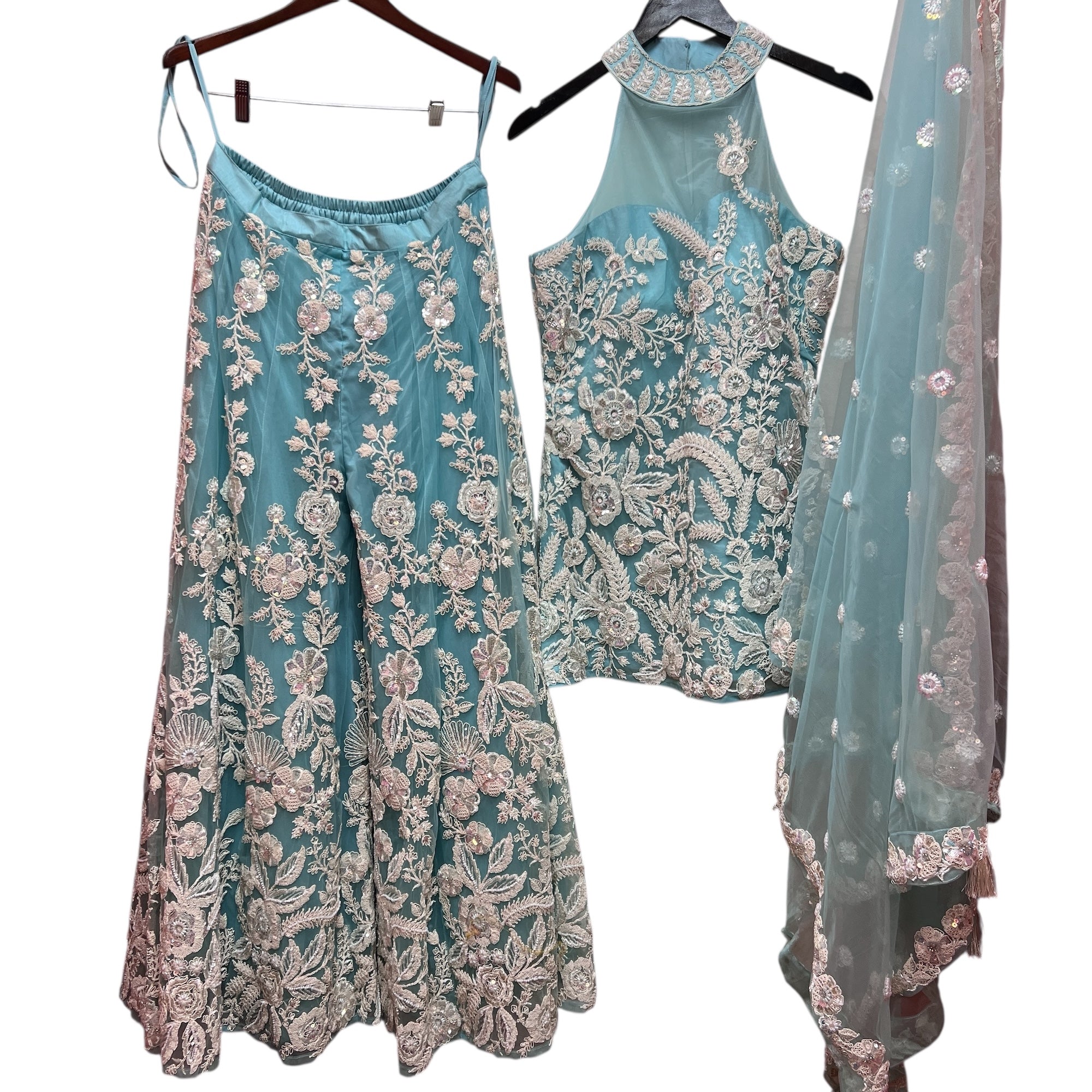 MInt Blue Heavy Embroidered Sharara Set