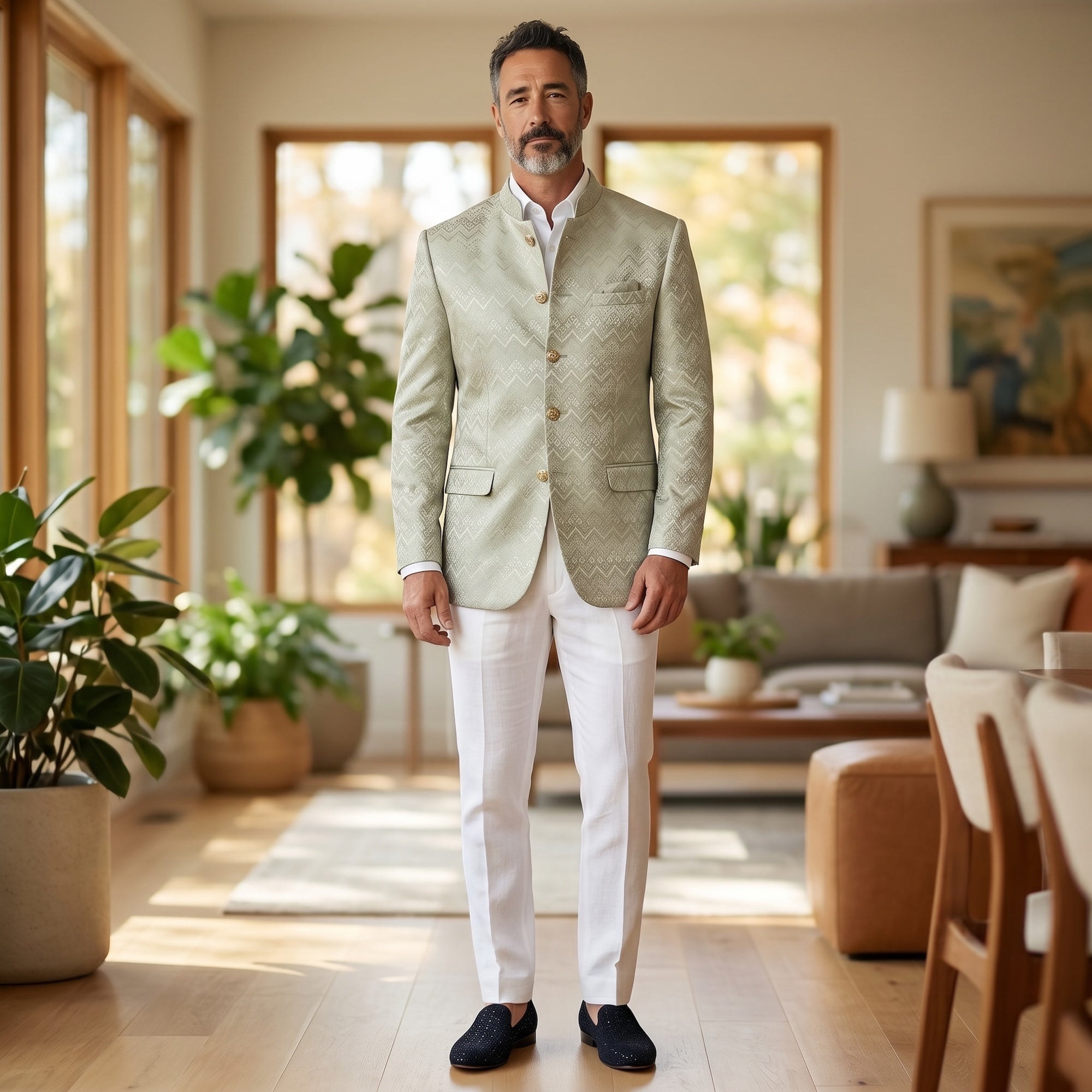 Mint Chevron Jodhpuri Jacket