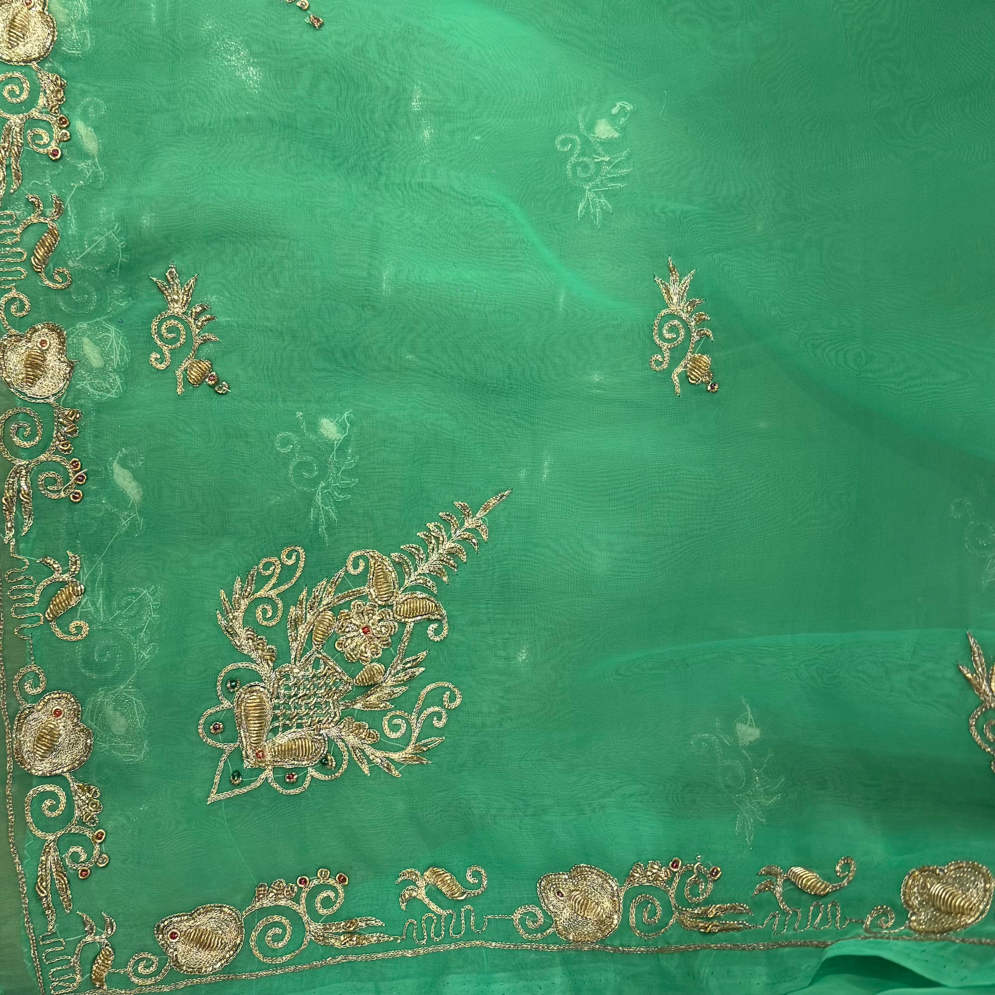 Mint Chiffon Embroidered Dupatta - Vintage India NYC