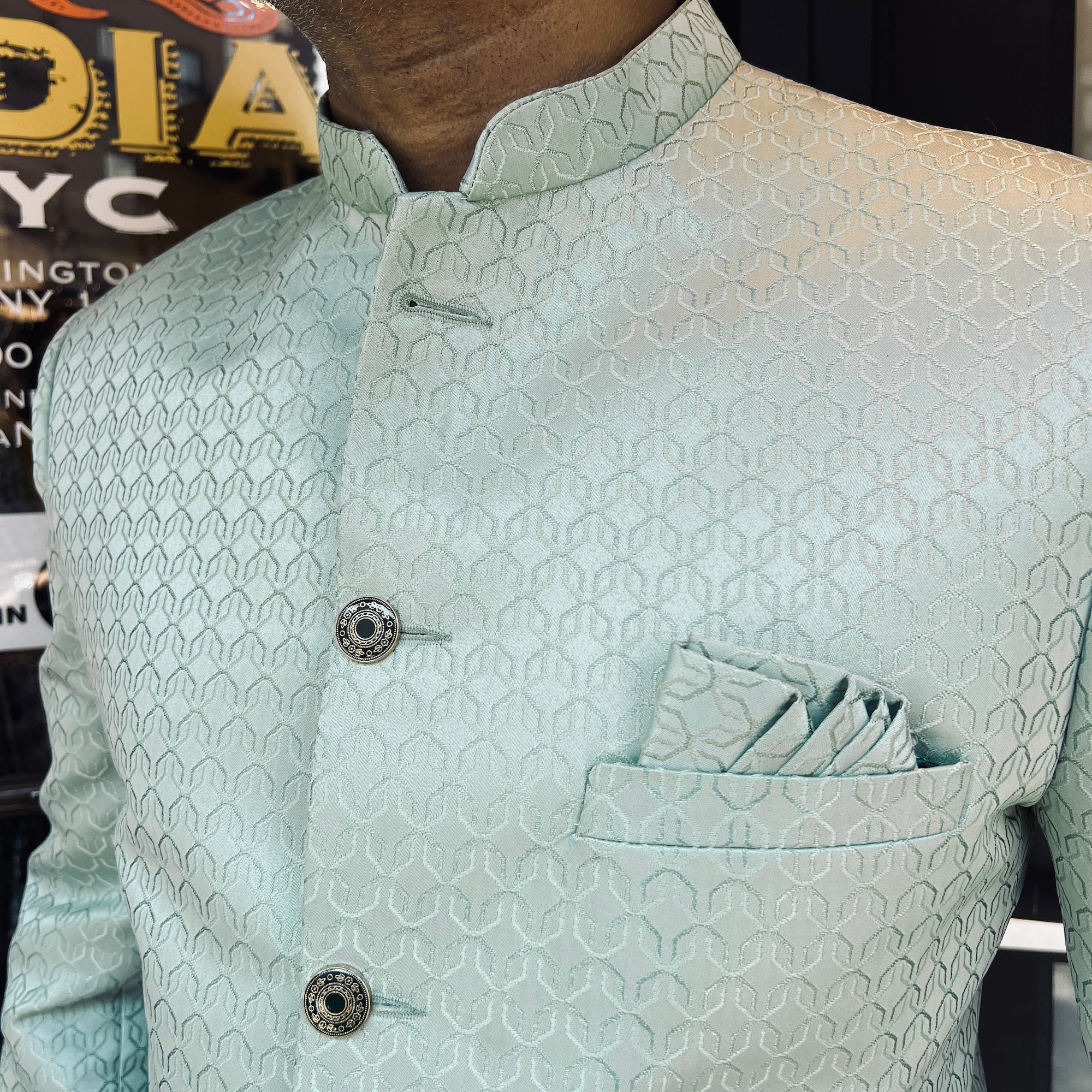 Mint Geometric Jodhpuri Jacket