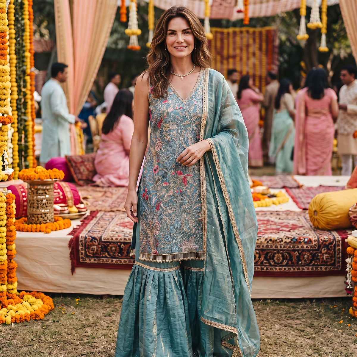 Iridescent Embroidered Gharara Sets-Colors