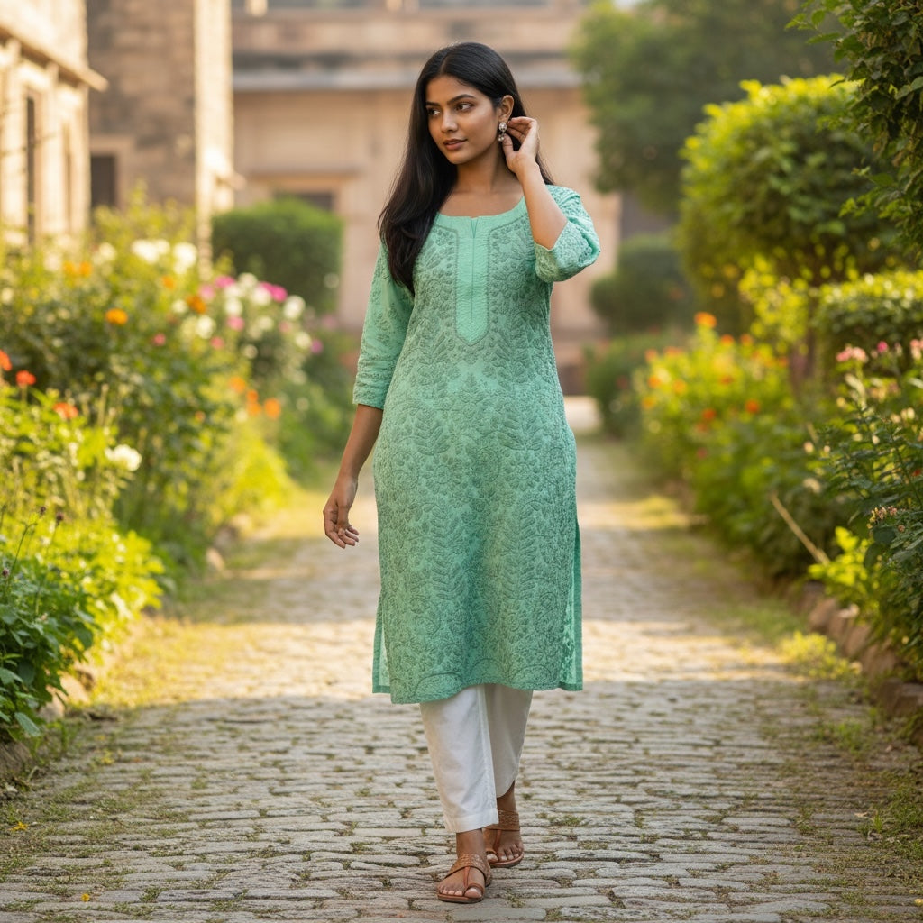 MA Long Embroidered Cotton Tunic Kurtis- 36