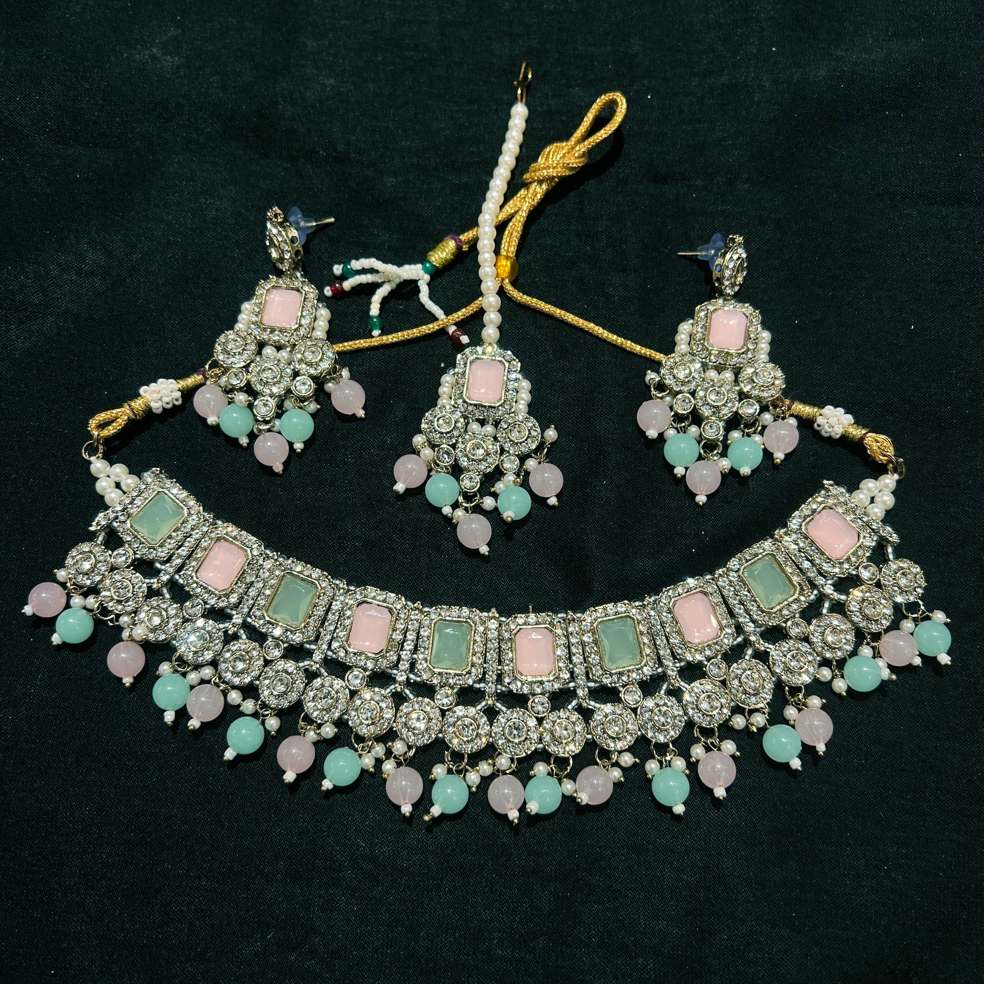 Oblong White Stone Necklace Set-Colors