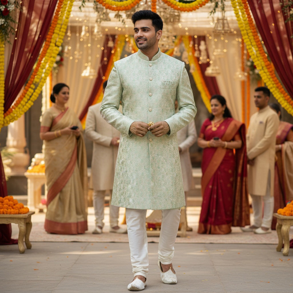 Mint Pink Sherwani - Vintage India NYC