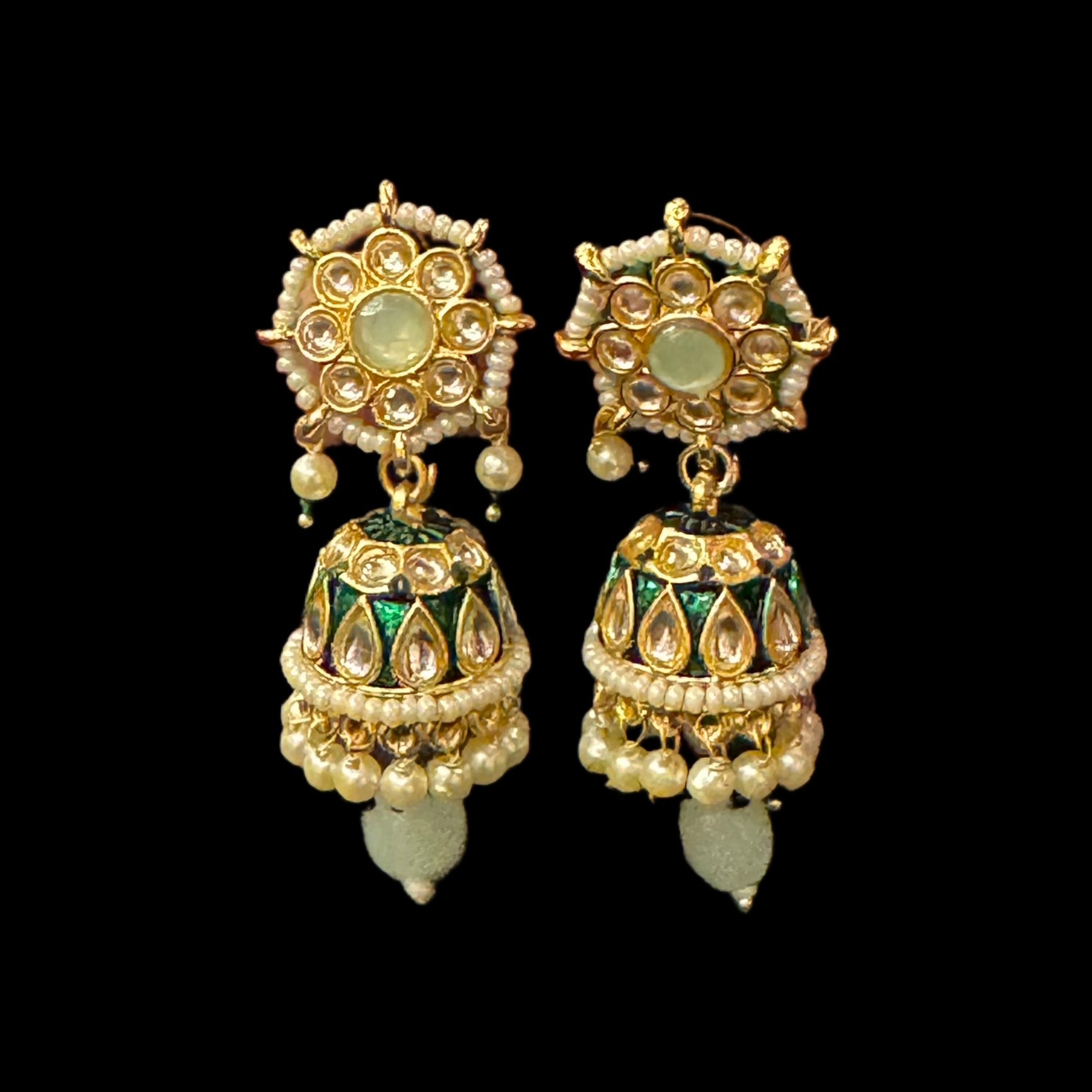 DT Polki & Pearl Jhumka Earrings-Many Colors