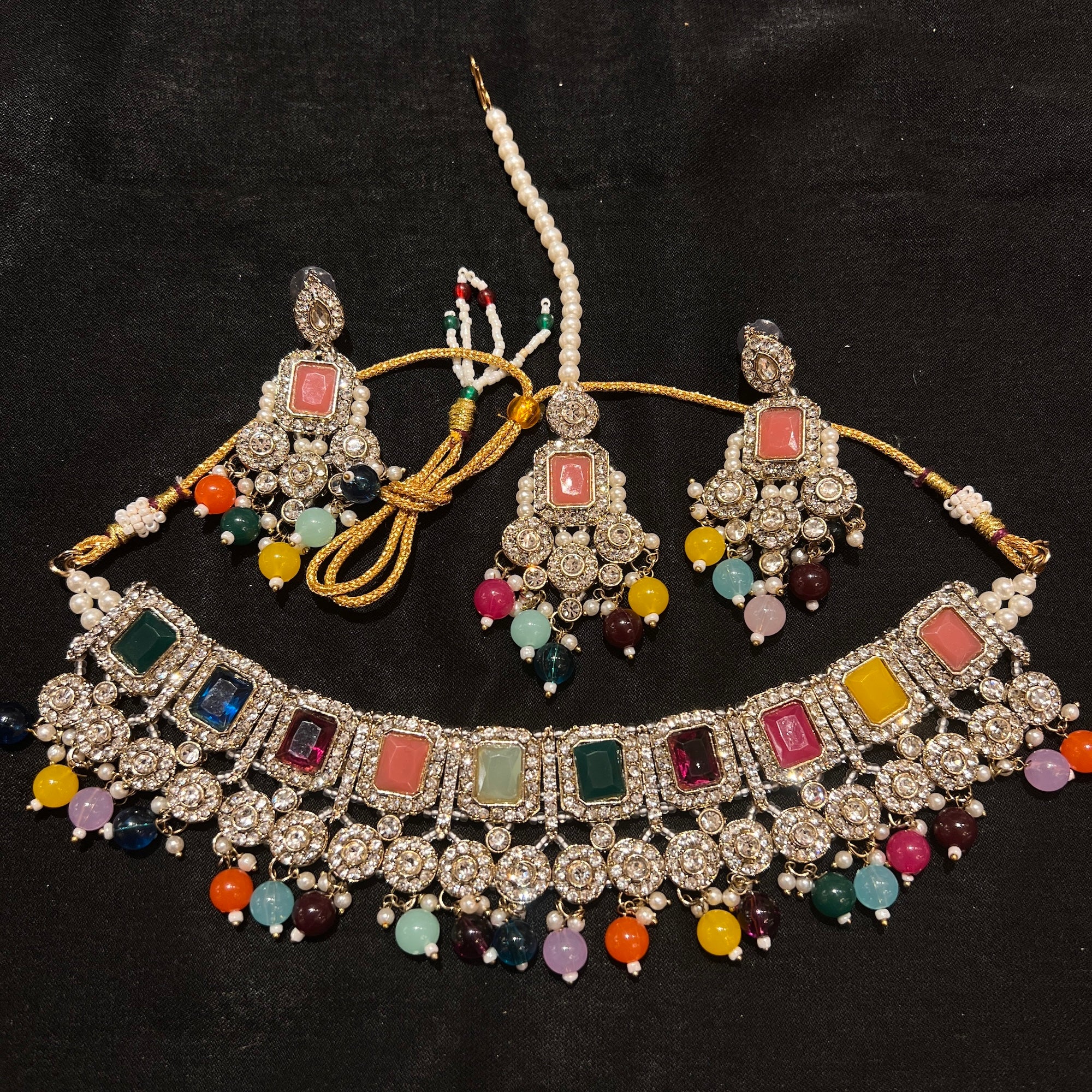 Oblong White Stone Necklace Set-Colors