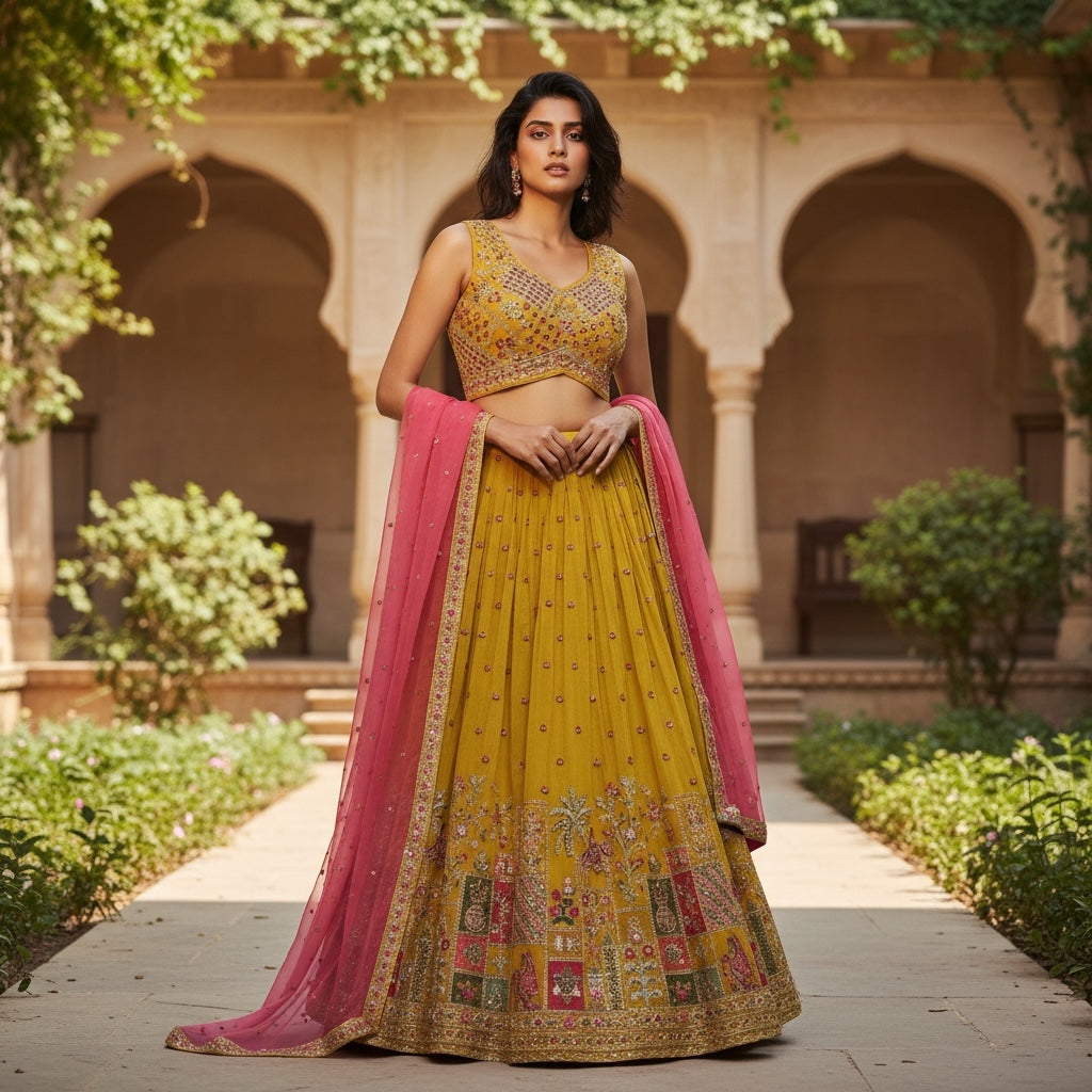 DT Embroidered Patch Lehenga Set-3 Colors